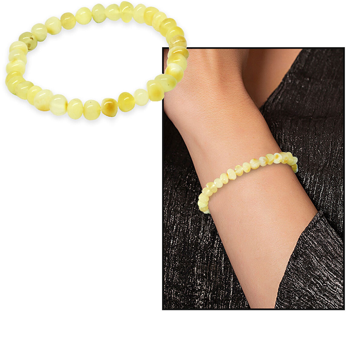 Sarı-Beyaz Renk Natural Form Doğal Damla Kehribar Kadın Bileklik