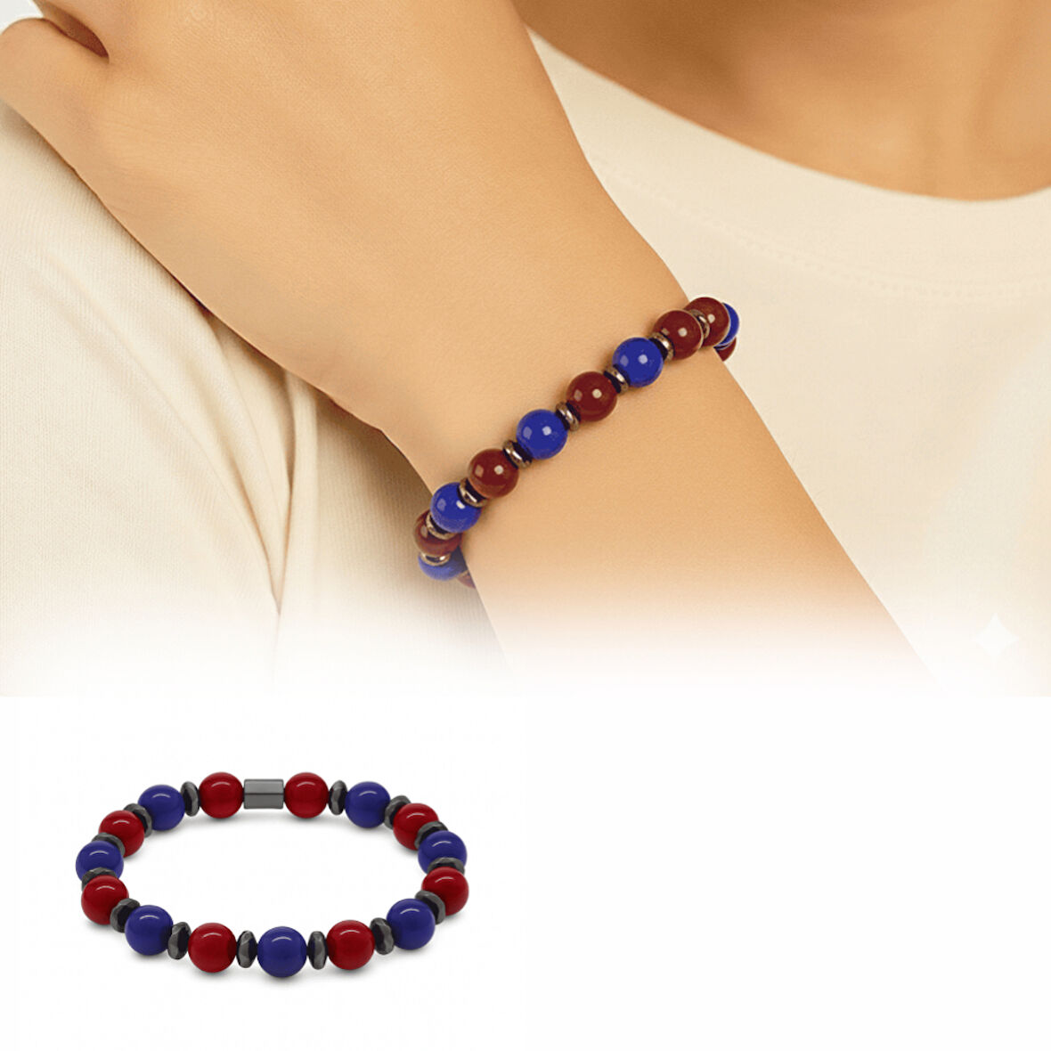 Küre Kesim Bordo Mavi Jade Doğaltaş Kadın Taraftar Bileklik M2