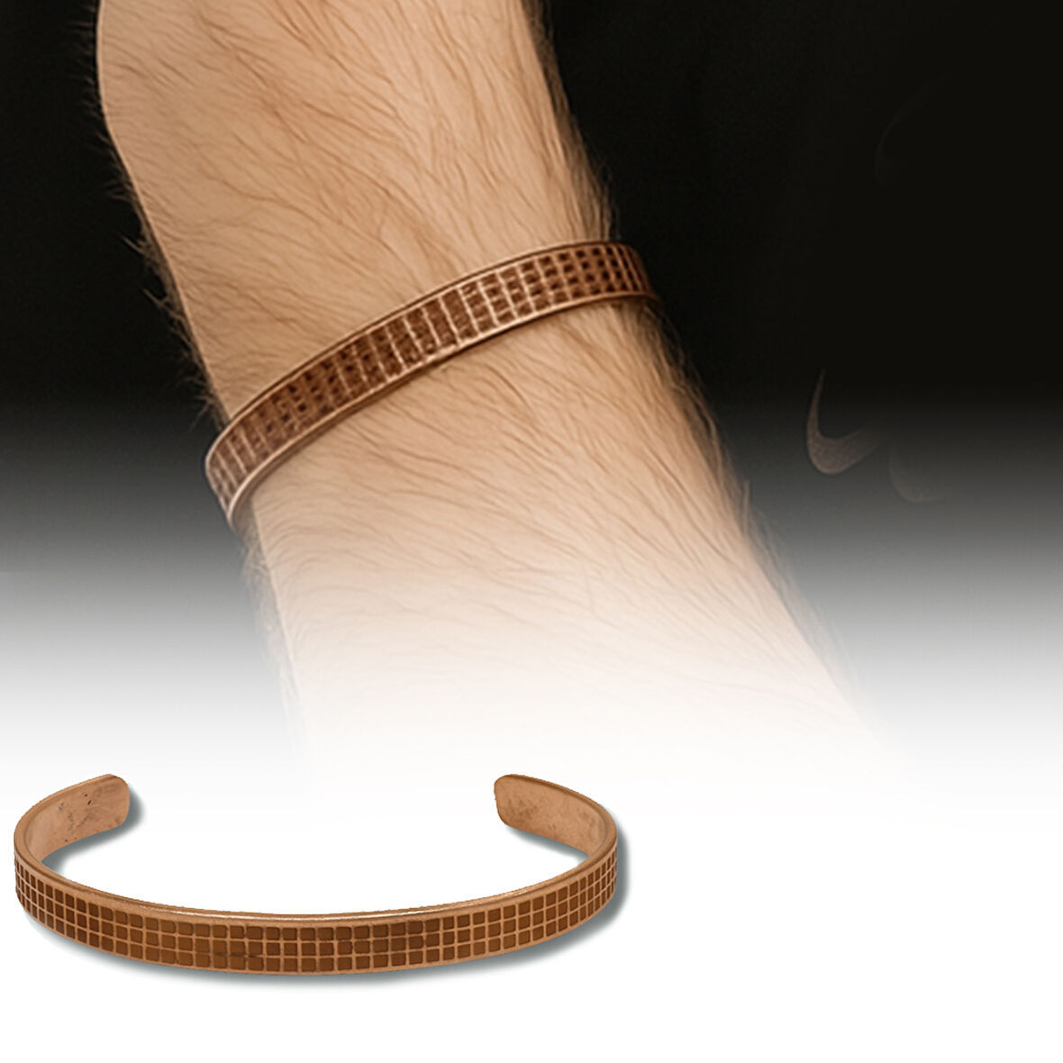 Erkek Bakır Bileklik - Kare Desenli - Esnek Yapılı