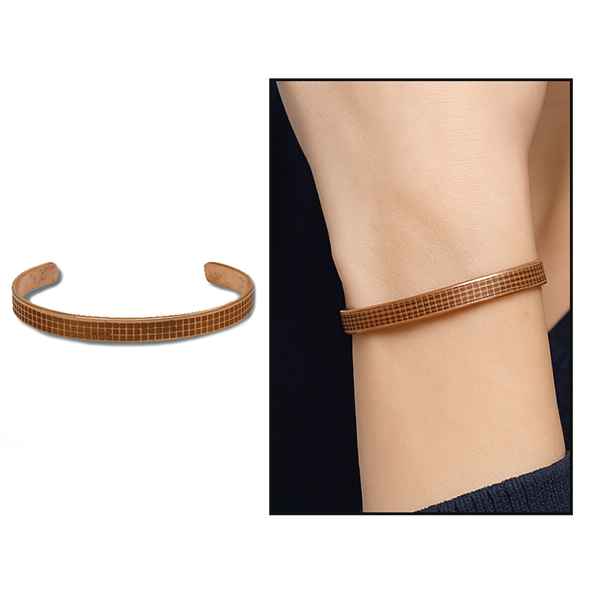 Kadın Bakır Bileklik - Kare Desenli - Esnek Yapılı