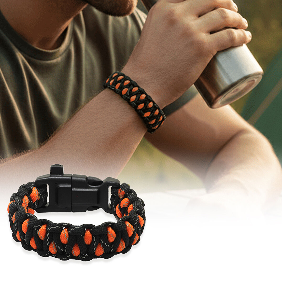 Pusulalı Çakmaklı Taktik Paracord Bileklik - Alev Kamuflaj Desen - Kamp ve Doğa Sporları İçin