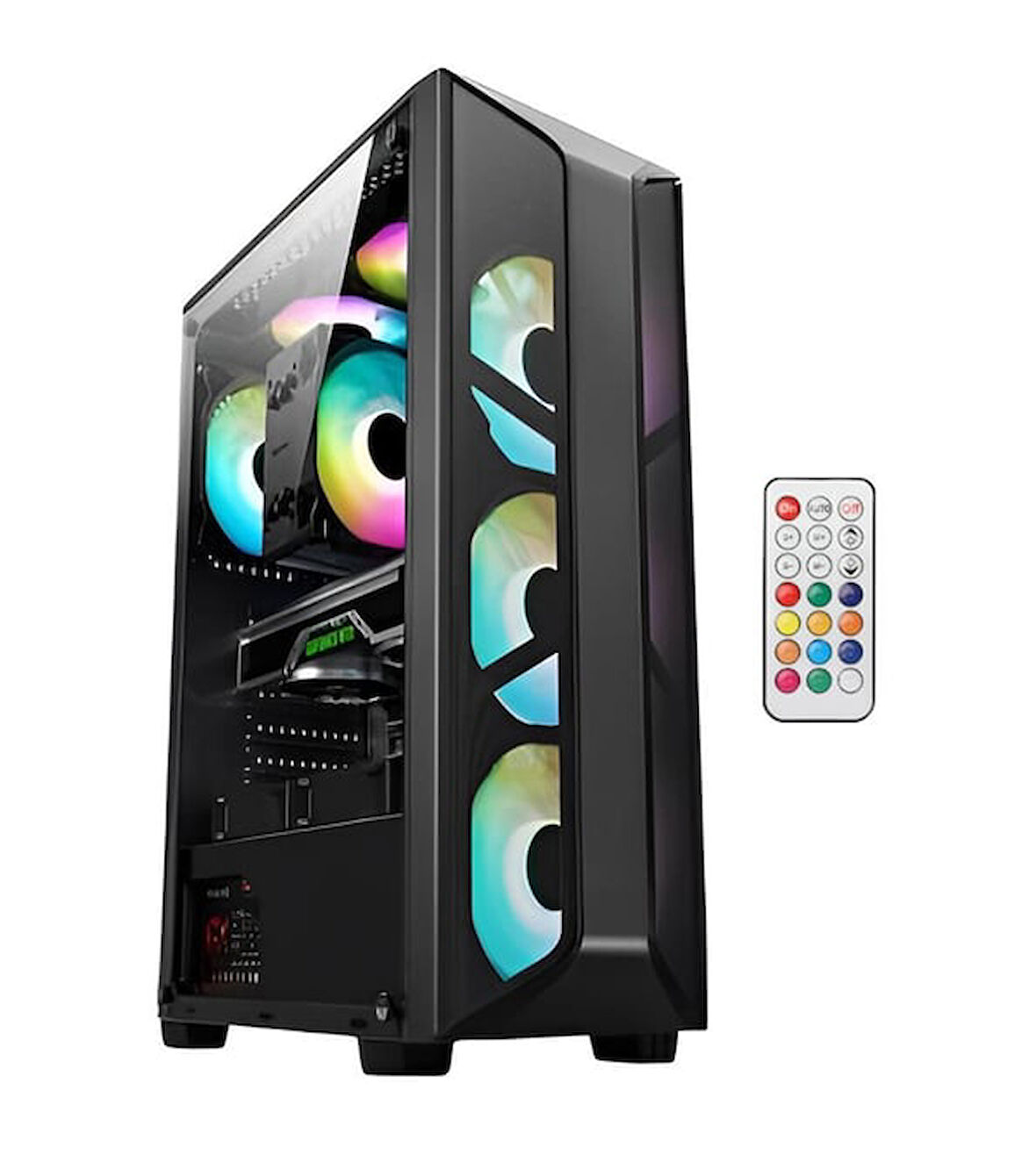 AZTECH AZT101-B TEMPERLI CAM SIYAH U.KUMANDALI+5xRGB FAN+SWITCH AKVARYUM GAMING KASA
