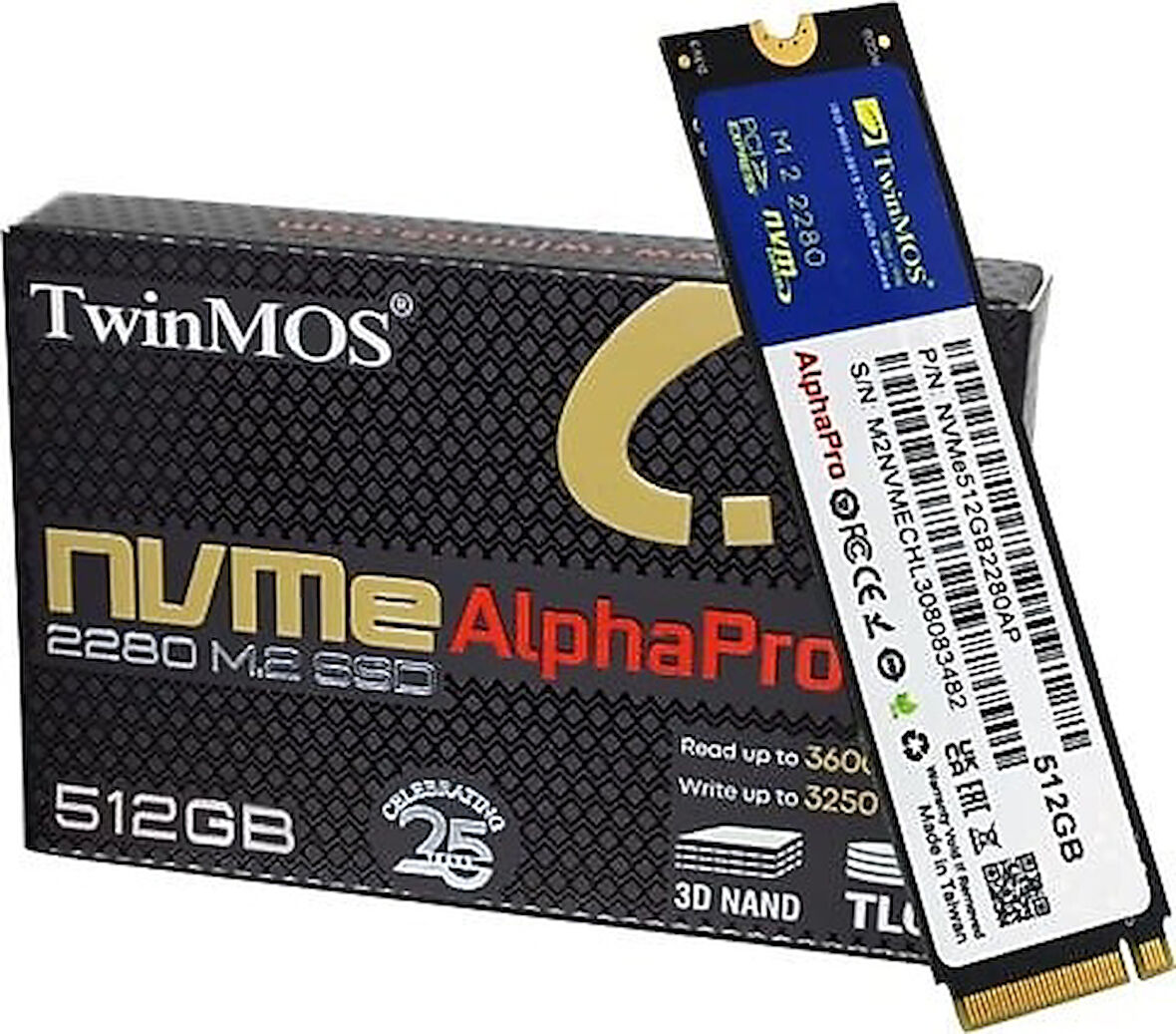 TwinMOS ALPHA PRO 512GB PCIE NVME M.2 3600/3250 3DNAND SSD NVME512GB2280AP GEN3
