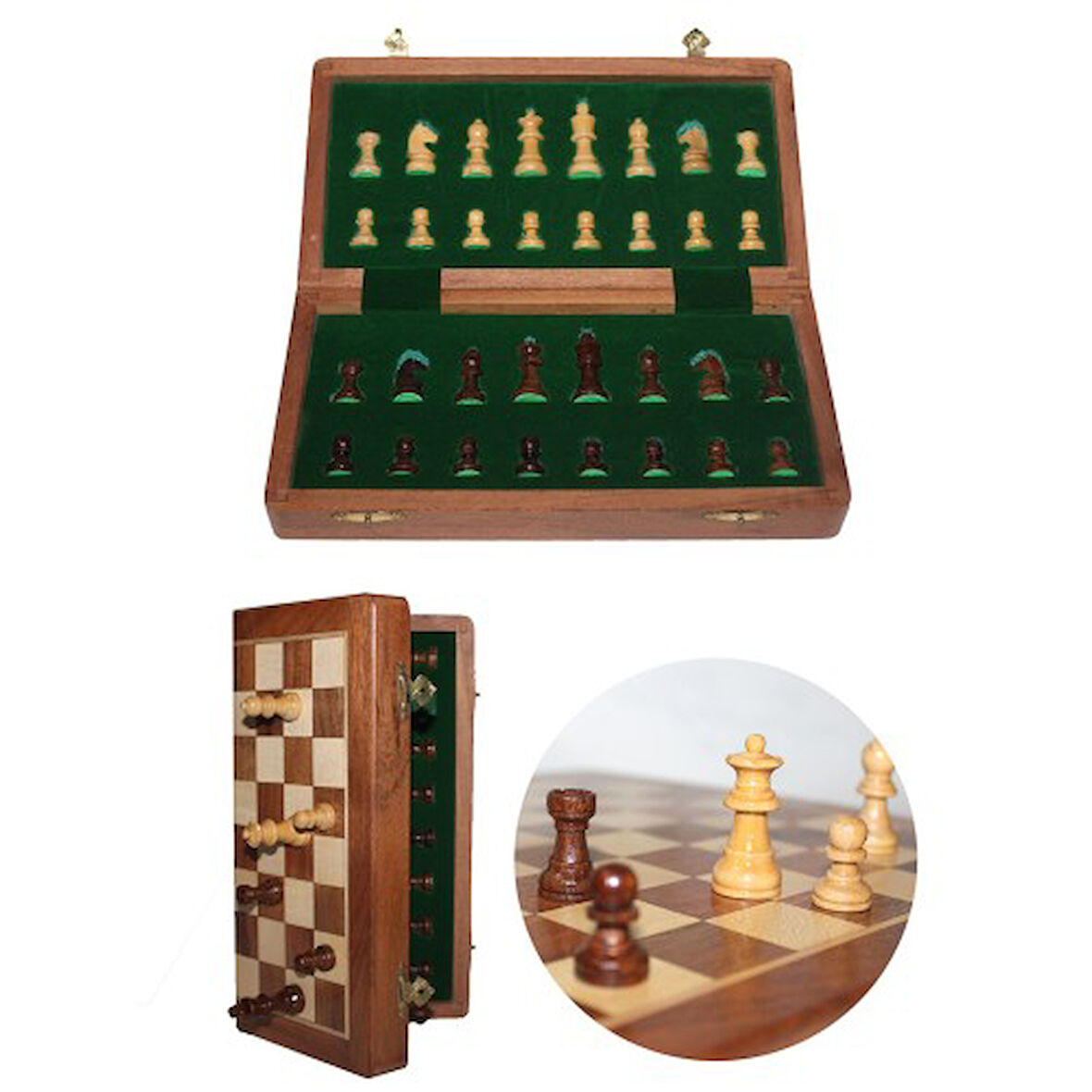 Periboia Mıknatıs Taşlı Ahşap Katlanabilir Kutulu Satranç Oyunu 30 Cm