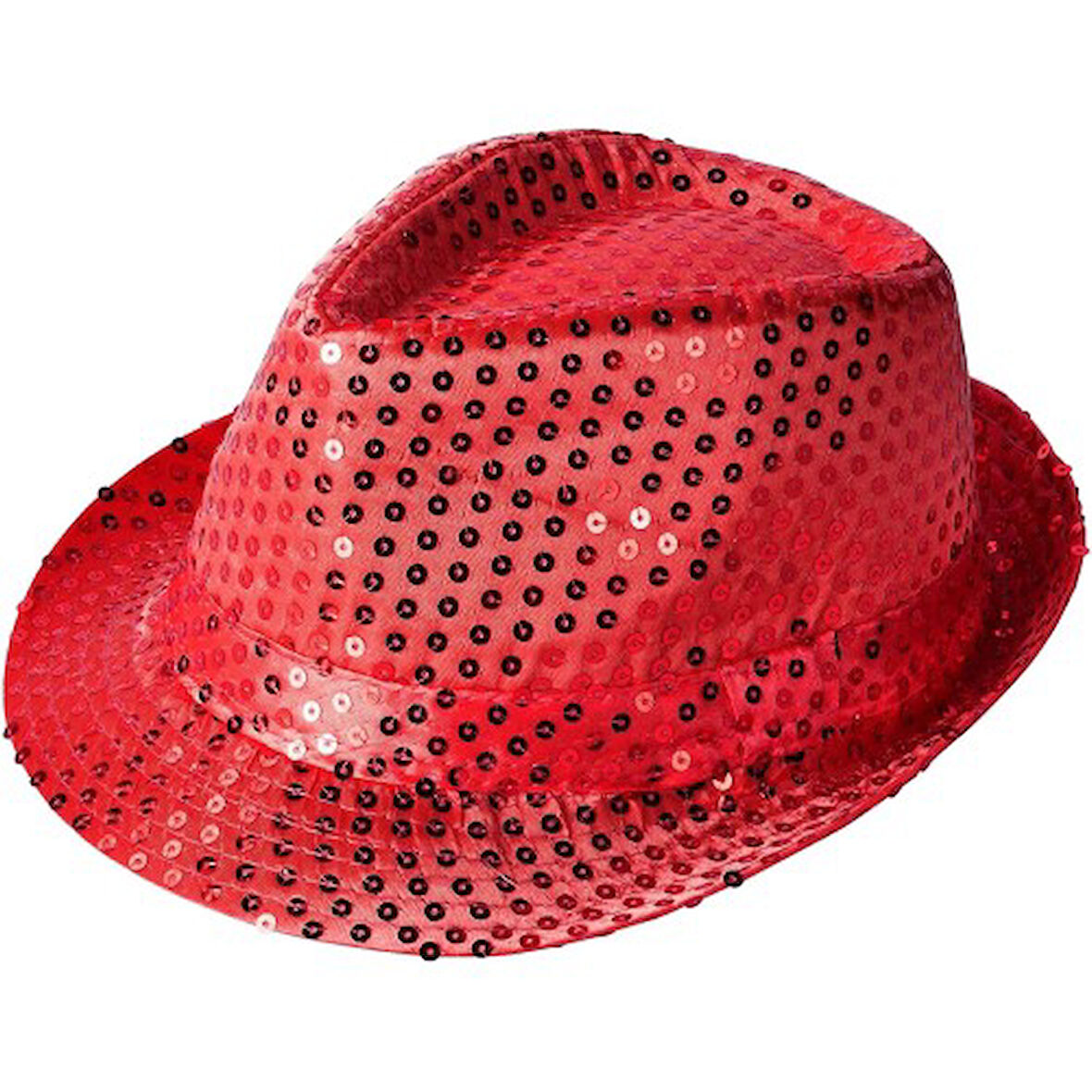 Periboia Kırmızı Payetli Fötr Şapka Yetişkin Boy