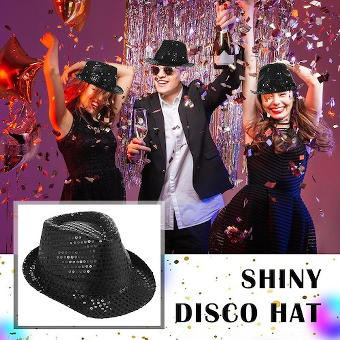 Periboia Siyah Payetli Fötr Şapka Yetişkin Boy