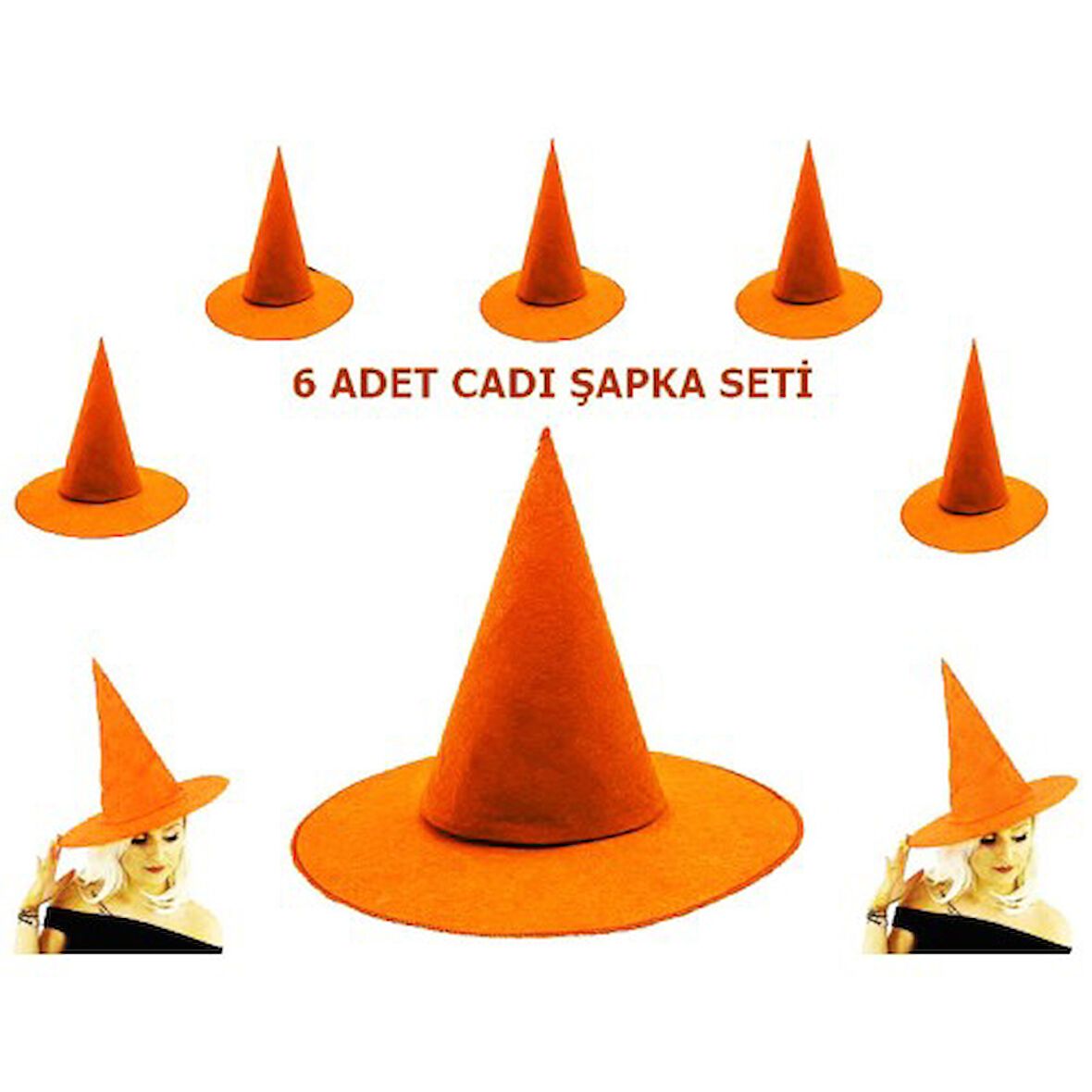 Periboia Turuncu Renk Keçe Cadı Şapkası 6 Adet