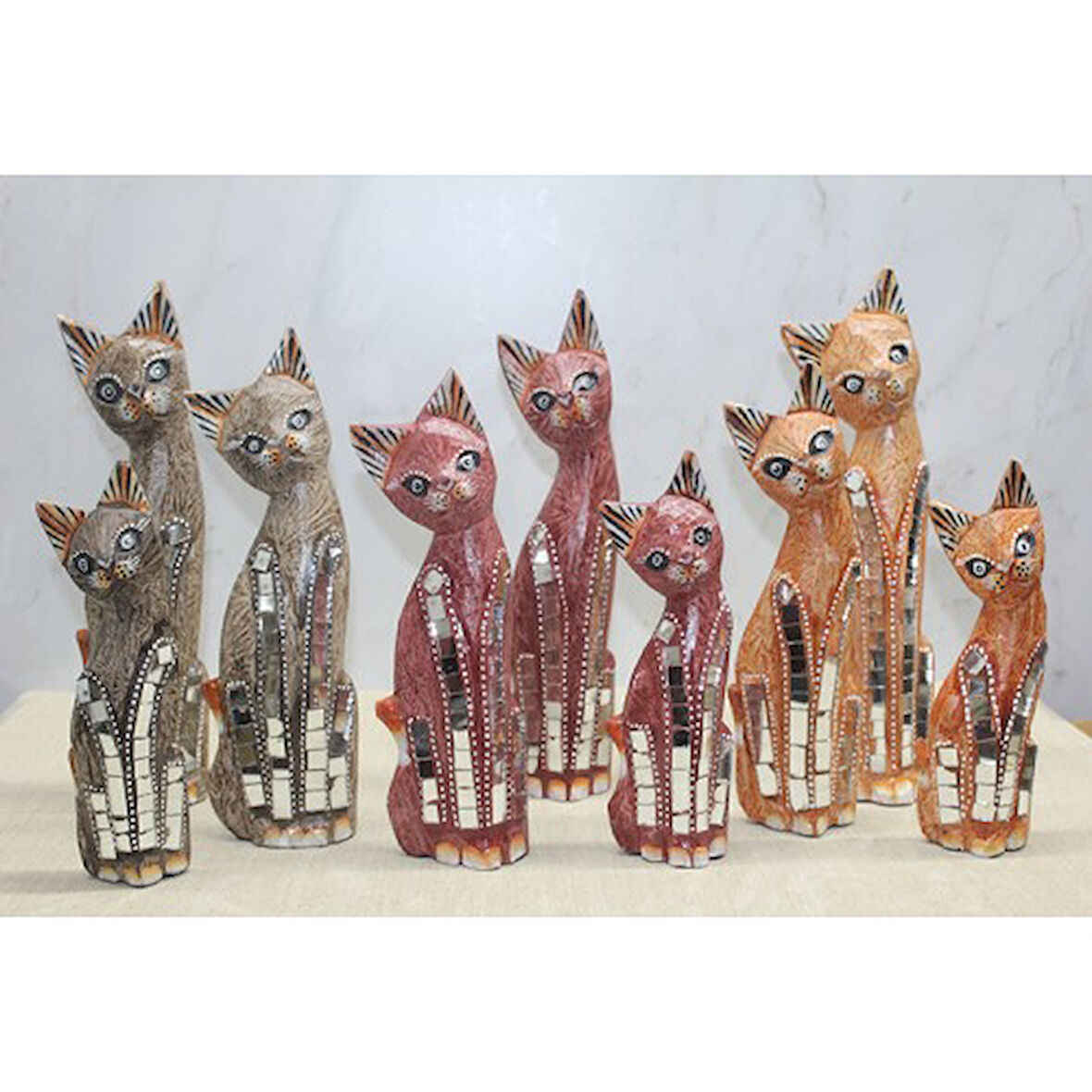 Periboia Ahşap 3'lü Kedi Seti 30 Cm Model 2
