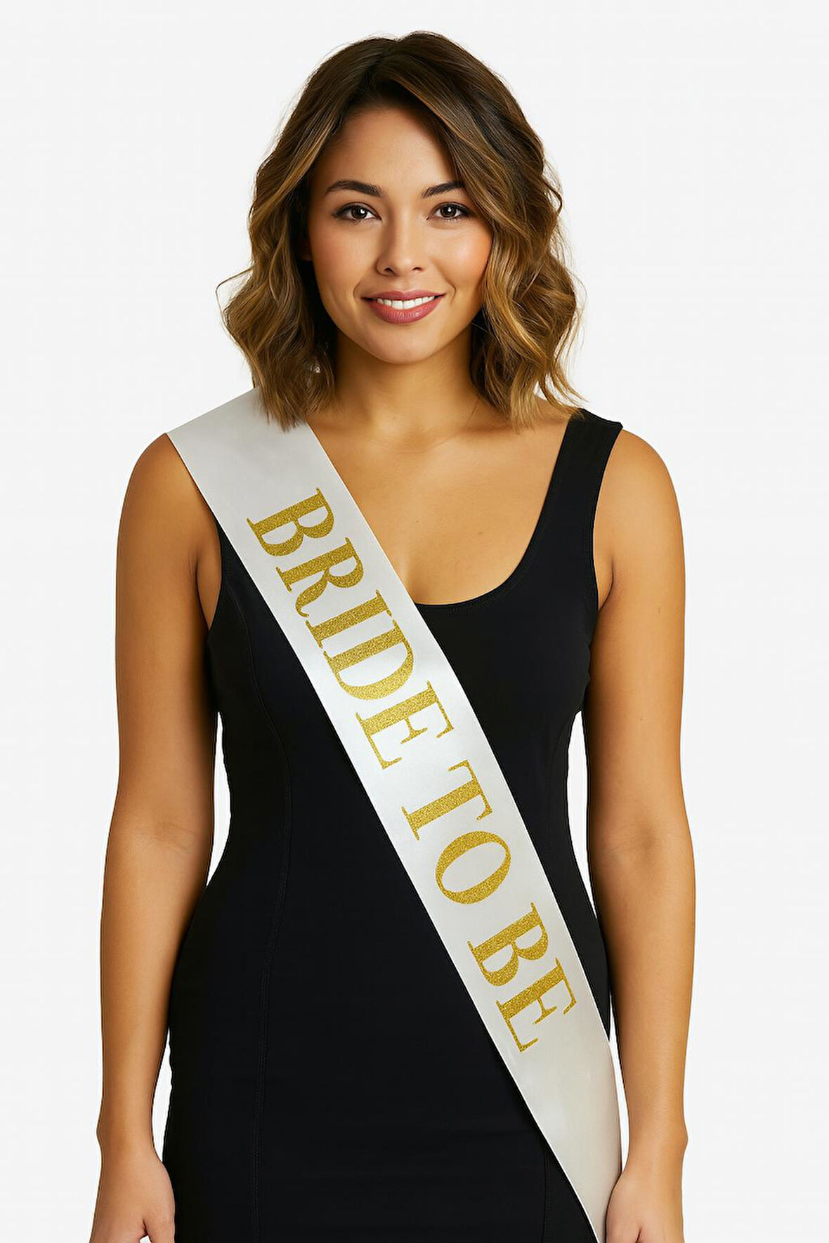 Periboia Beyaz Saten Üzerine Kalın Altın Bride To Be Kuşağı