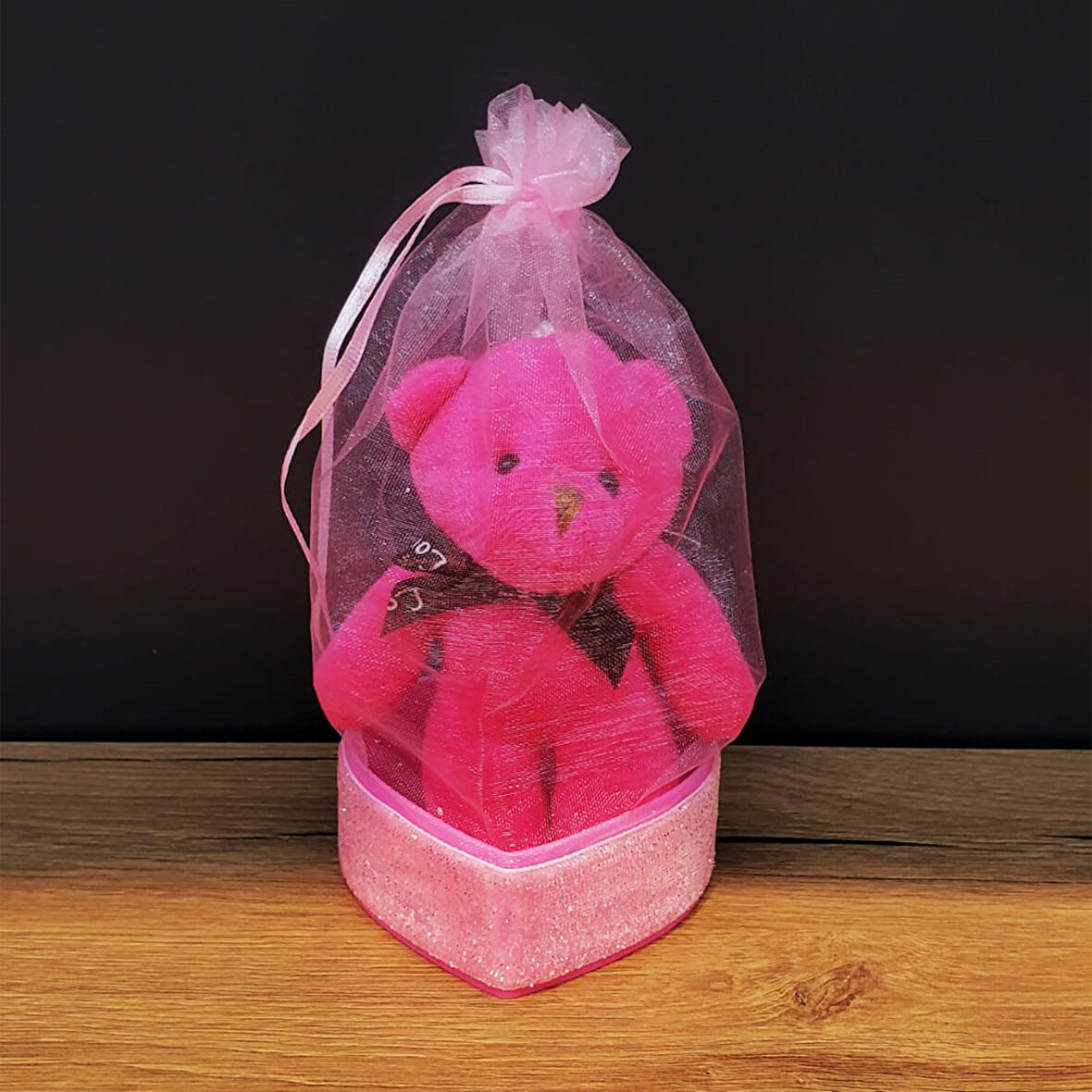 Periboia Pembe Hediyelik Kese İçinde Ayıcık