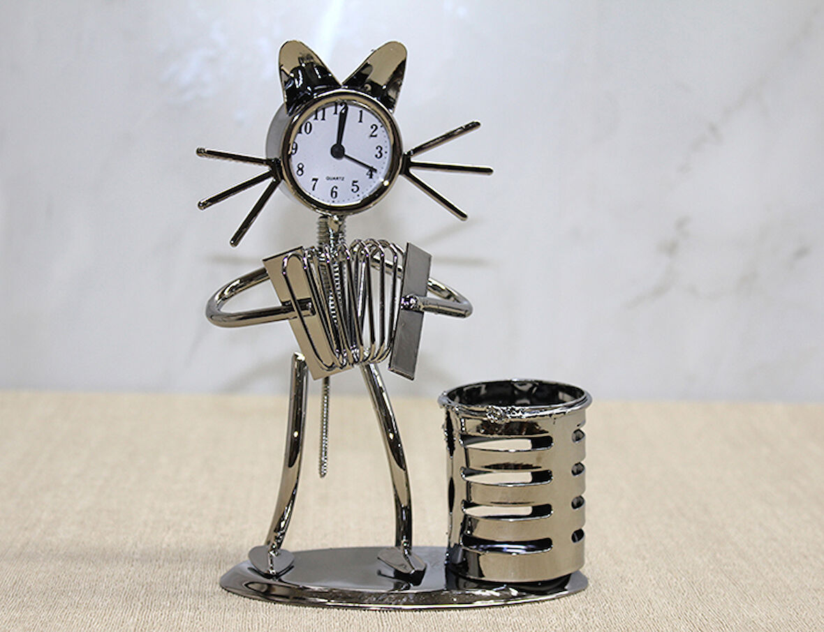 Periboia Metal Akordiyon Çalan Müzisyen Kedi Müzisyen Saat Ve Kalemlik
