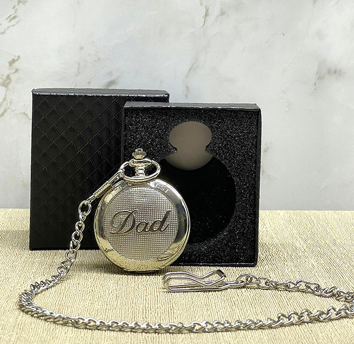 Periboia Özel Kutulu Dad (Baba) Tasarımlı Gümüş Köstekli Saat