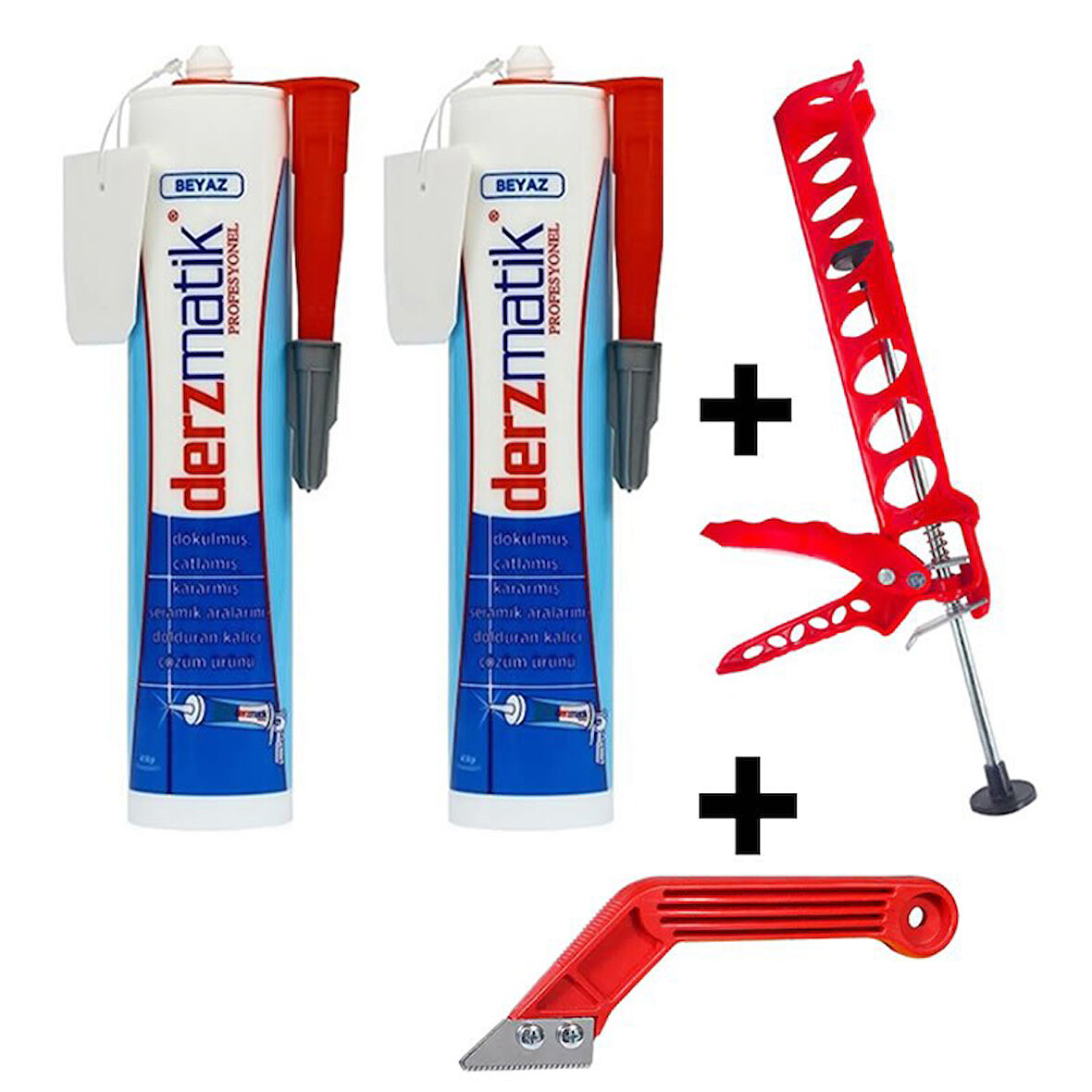 Periboia Profesyonel Beyaz Fayans Derz Dolgusu 2ad Suya Dayanıklı 450g-Spatula-Silikon Tabancası-Derz Kazıyıc