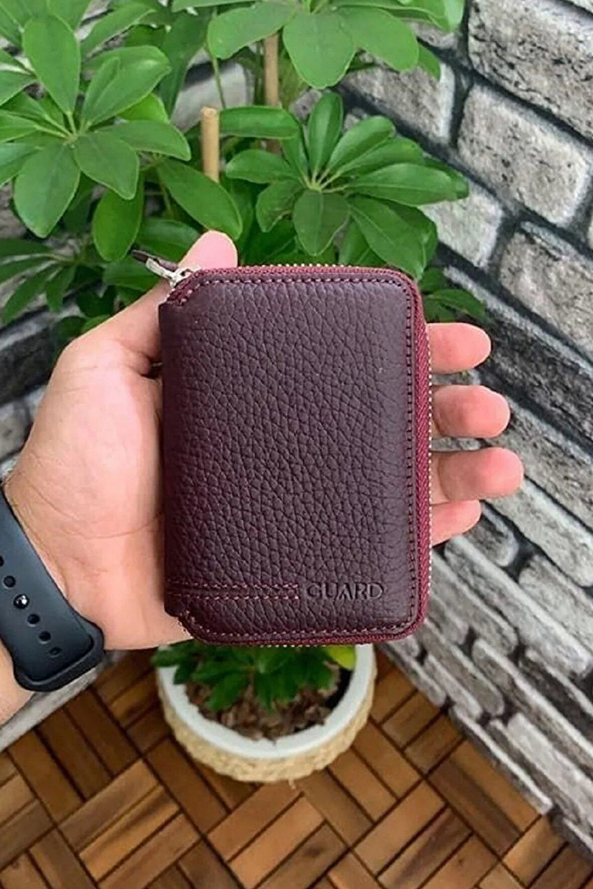 Derije Hakiki Deri Fermuarlı Bordo Erkek Mini Cüzdan (T259)