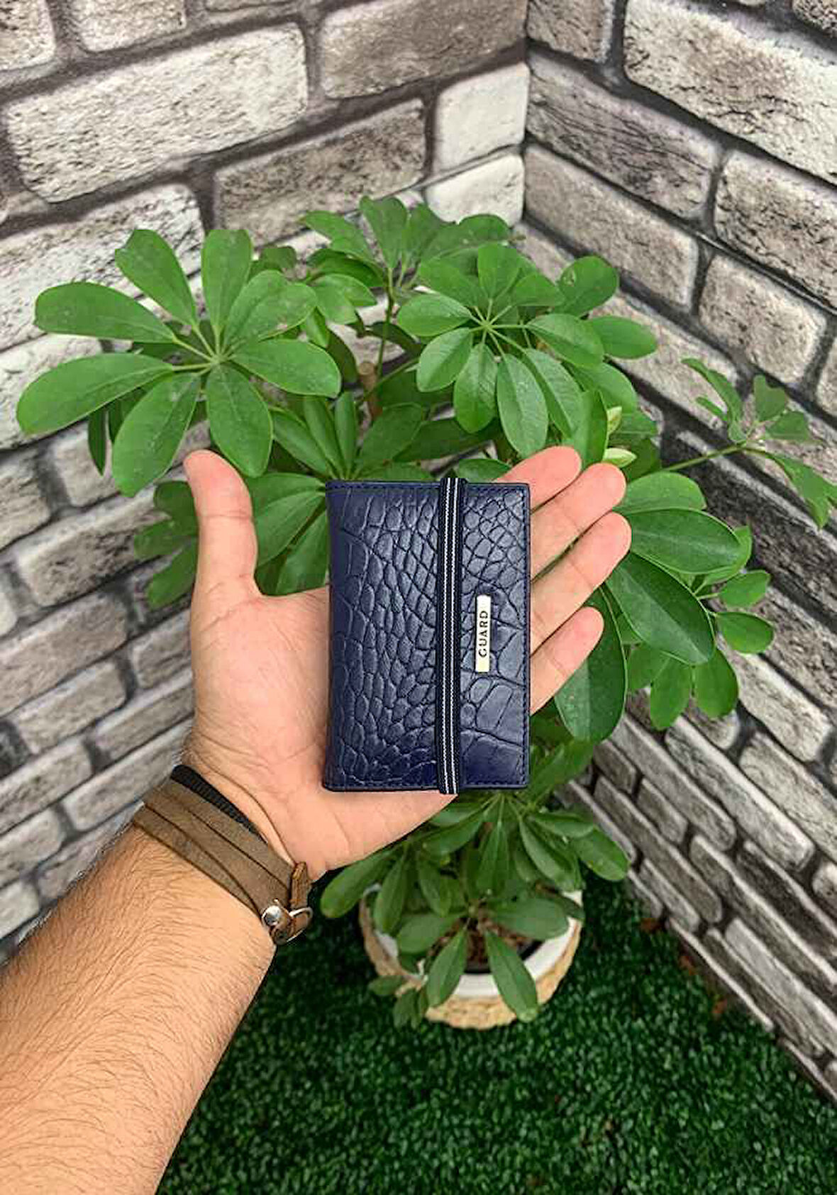 Derije Hakiki Deri Lacivert Croco Desenli Lastikli Spor Kartlık (T1053)