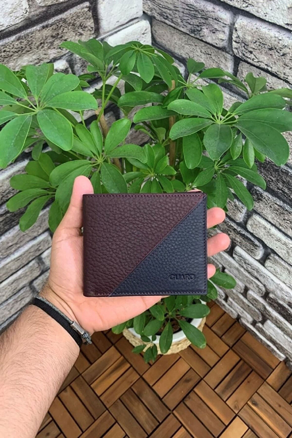 Derije Hakiki Deri Mat Bordo/Lacivert Yatay Erkek Cüzdanı (T876)