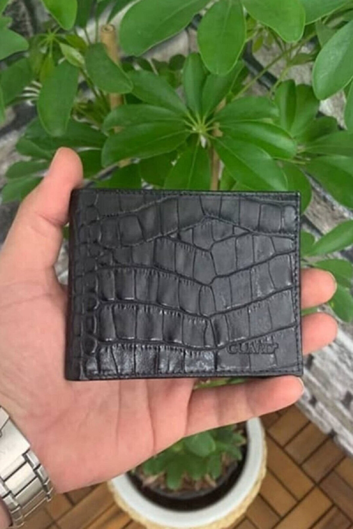 Derije Hakiki Deri Kroko Siyah Klasik Deri Cüzdanı (T1186)
