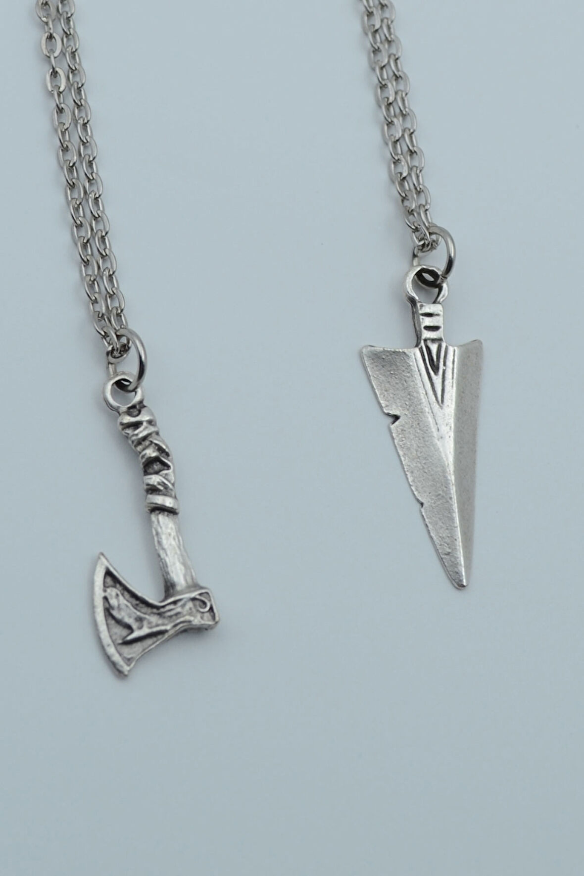2'li Viking Balta Triagle Ok Ucu Gümüş Kaplama Kolye Seti