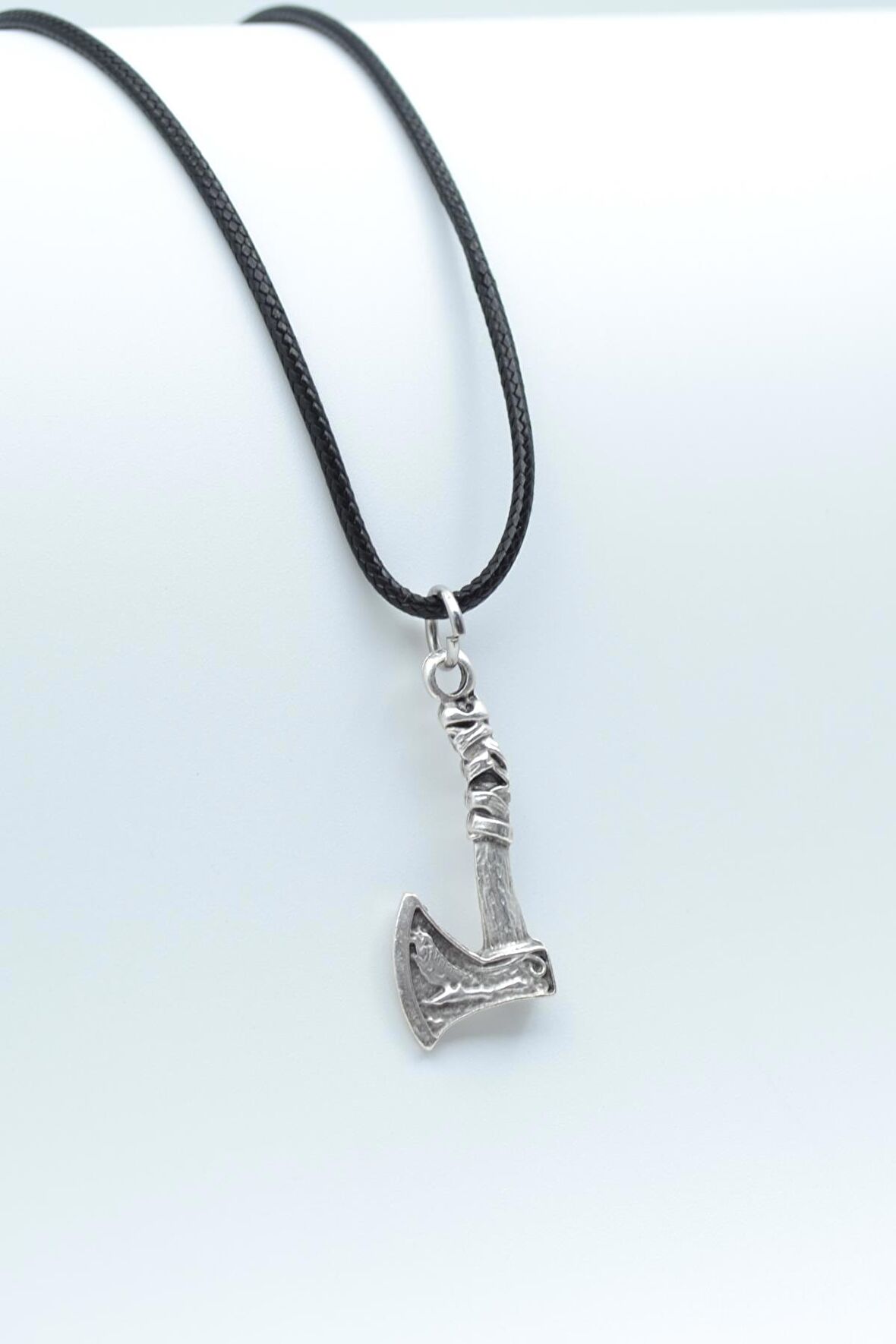 Viking Balta Kolye Deri İp Kolye Gümüş Kaplama Erkek Kadın Kolye