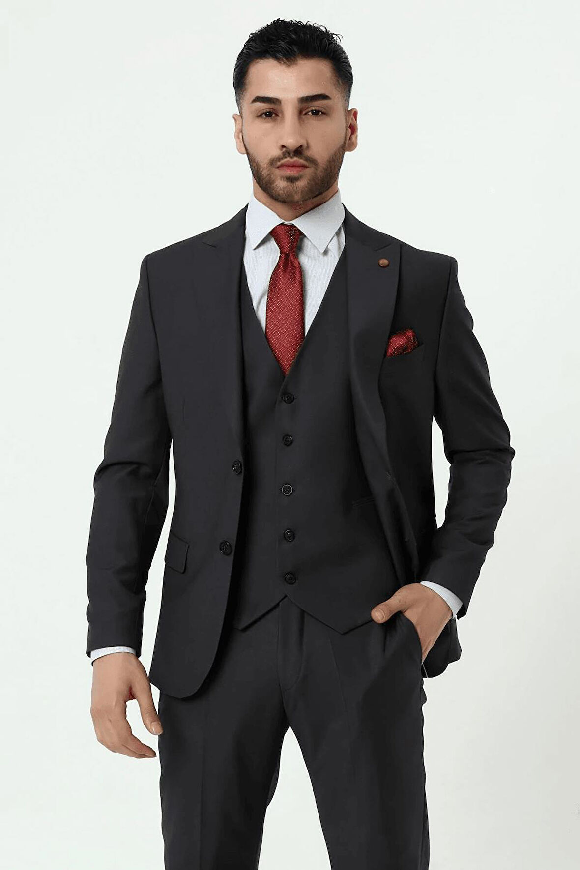 Guild 1042 Slim Fit Sivri Yaka Füme Takım Elbise