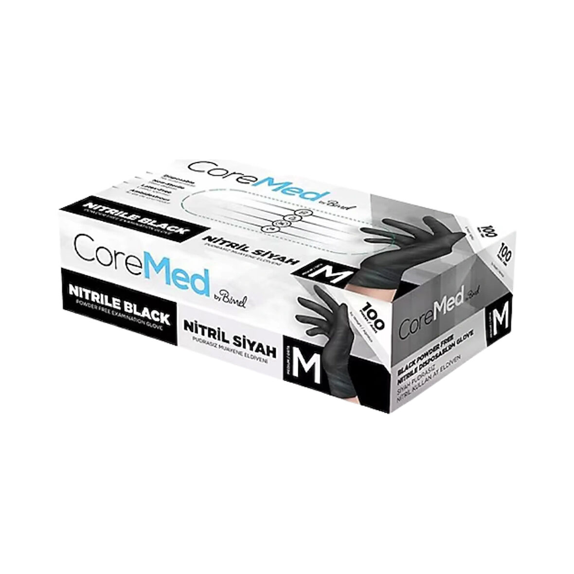 CoreMed M Beden Siyah Nitril Muayene Eldiveni – 100’lü Paket