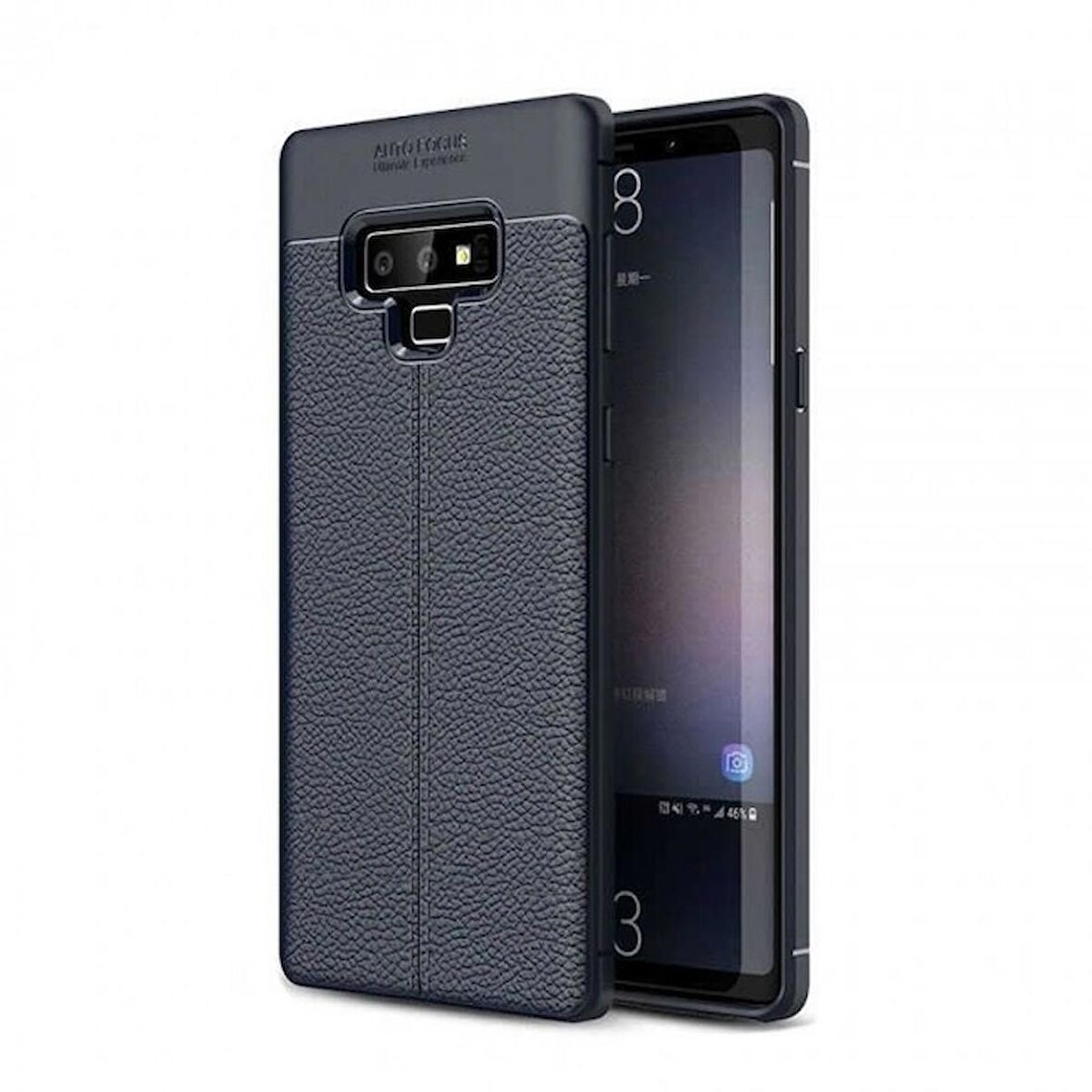 Smcase Samsung Galaxy Note 9 Kılıf Deri Dokulu Silikon   Tam Kapatan Cam
