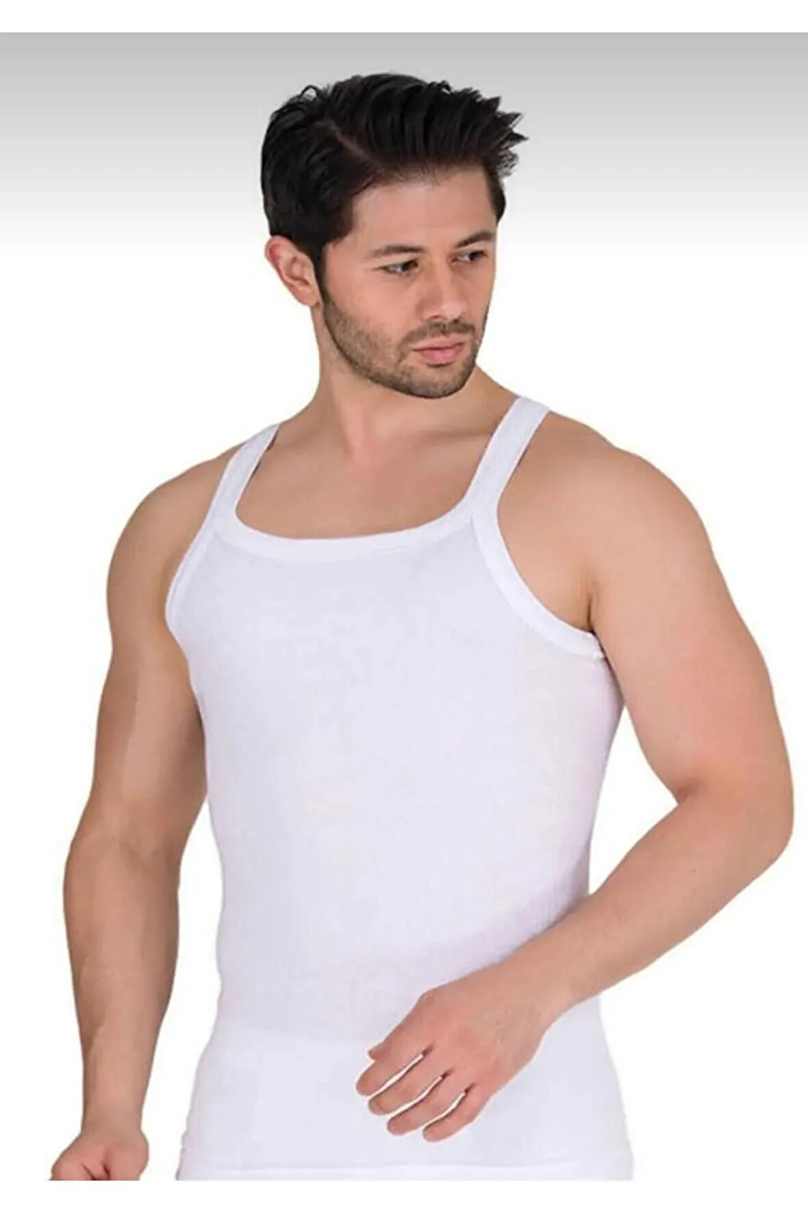 Erkek Siyah 6"lı Ince Askılı Fitilli Kaşkorse Atlet 1044
