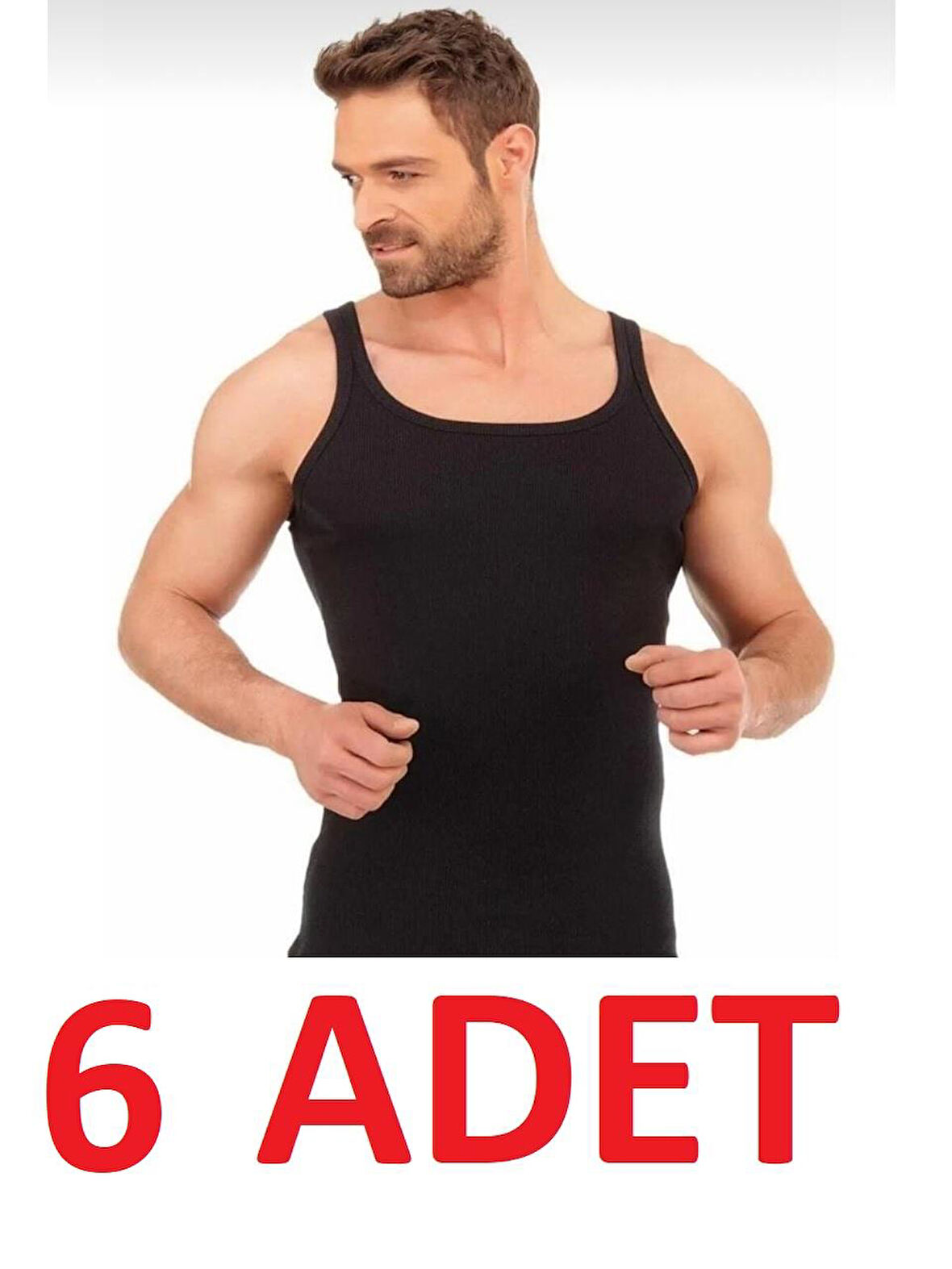 Berrak 1044 (M-51) Erkek Siyah 6 ADET İnce Askılı Fitilli Kaşkorse Atlet