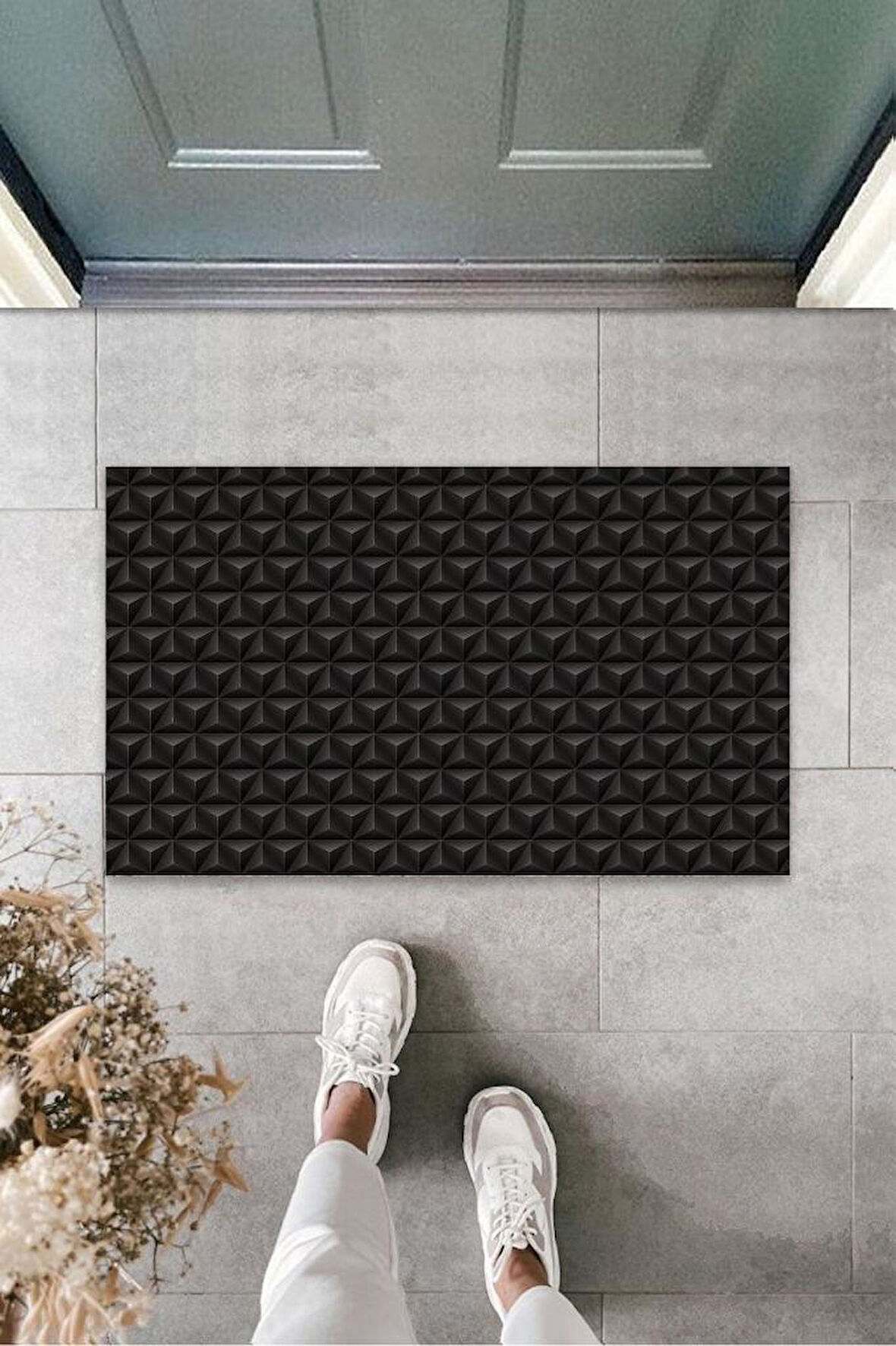 Siyah Kapı Önü Paspası D Üçgen Desen  K-3211