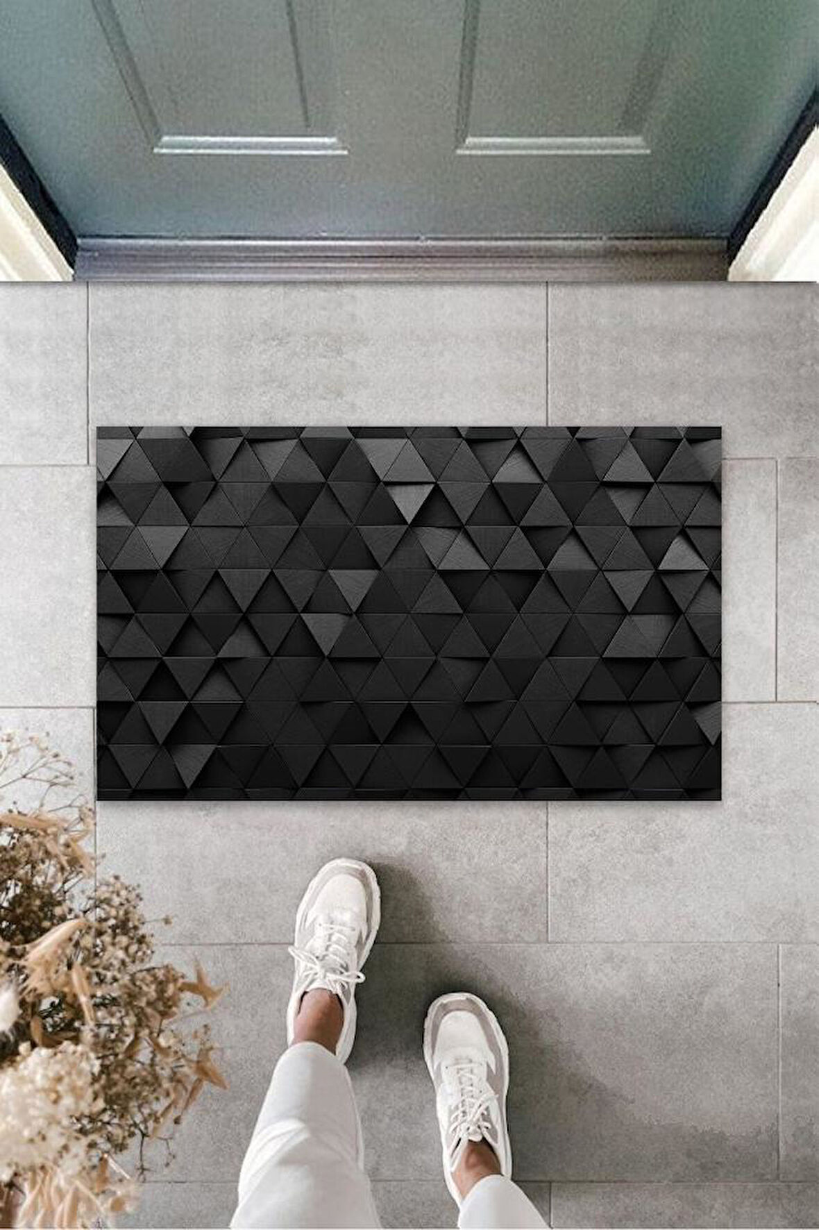 Dijital Baskı Siyah Üçgen Dijital Paspas K-3139