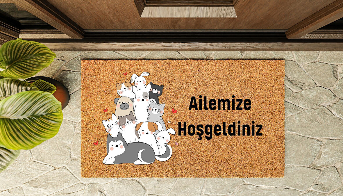 Kapı Önü Paspası Özel Tasarım Koko Model Ailemize Hoşgeldiniz Pati Dostlar PK-1512