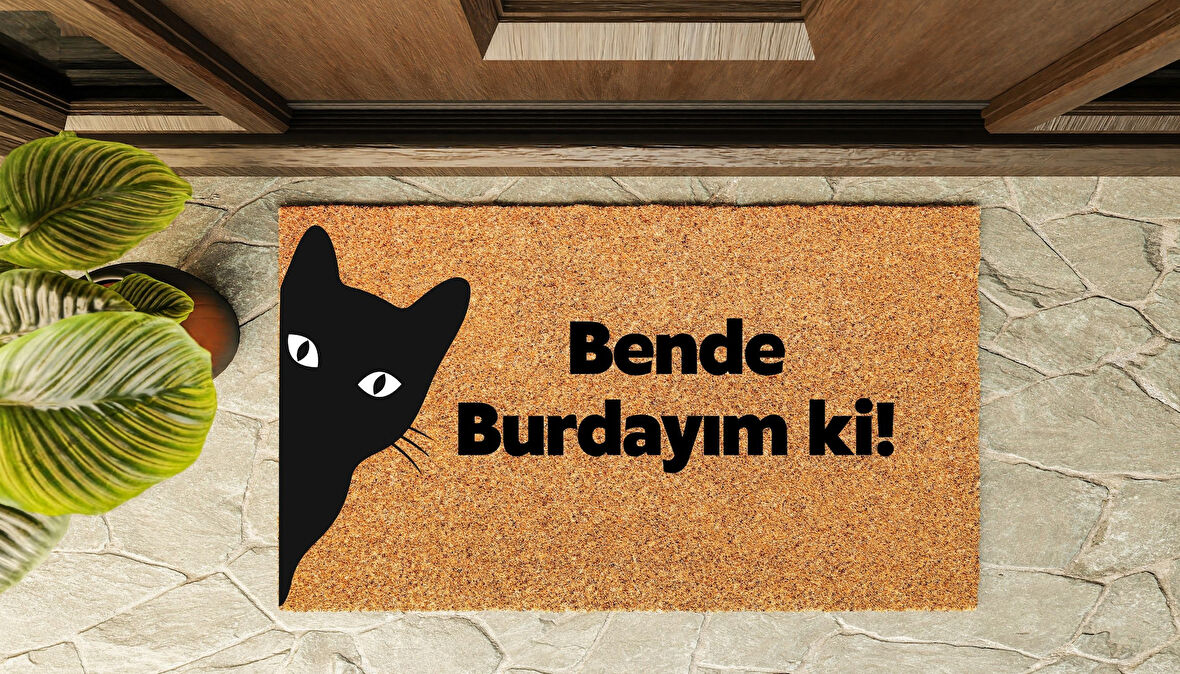 Kapı Önü Paspası Özel Tasarım Koko Model Kedi Bende Burdayım Ki PK-1520