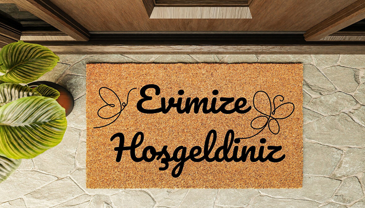 Kapı Önü Paspası Özel Tasarım Koko Model Evimize Hoşgeldiniz İnce Kelebek PK-1535