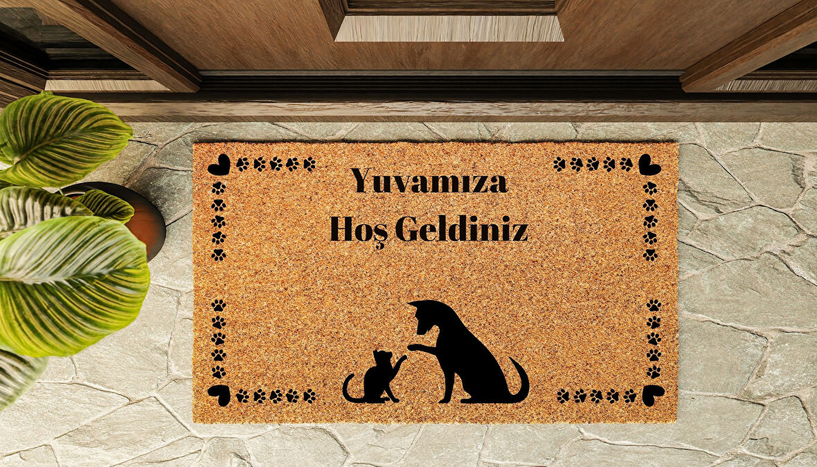 Kapı Önü Paspası Özel Tasarım Koko Model Siyah Kedi-Köpek PK-1603