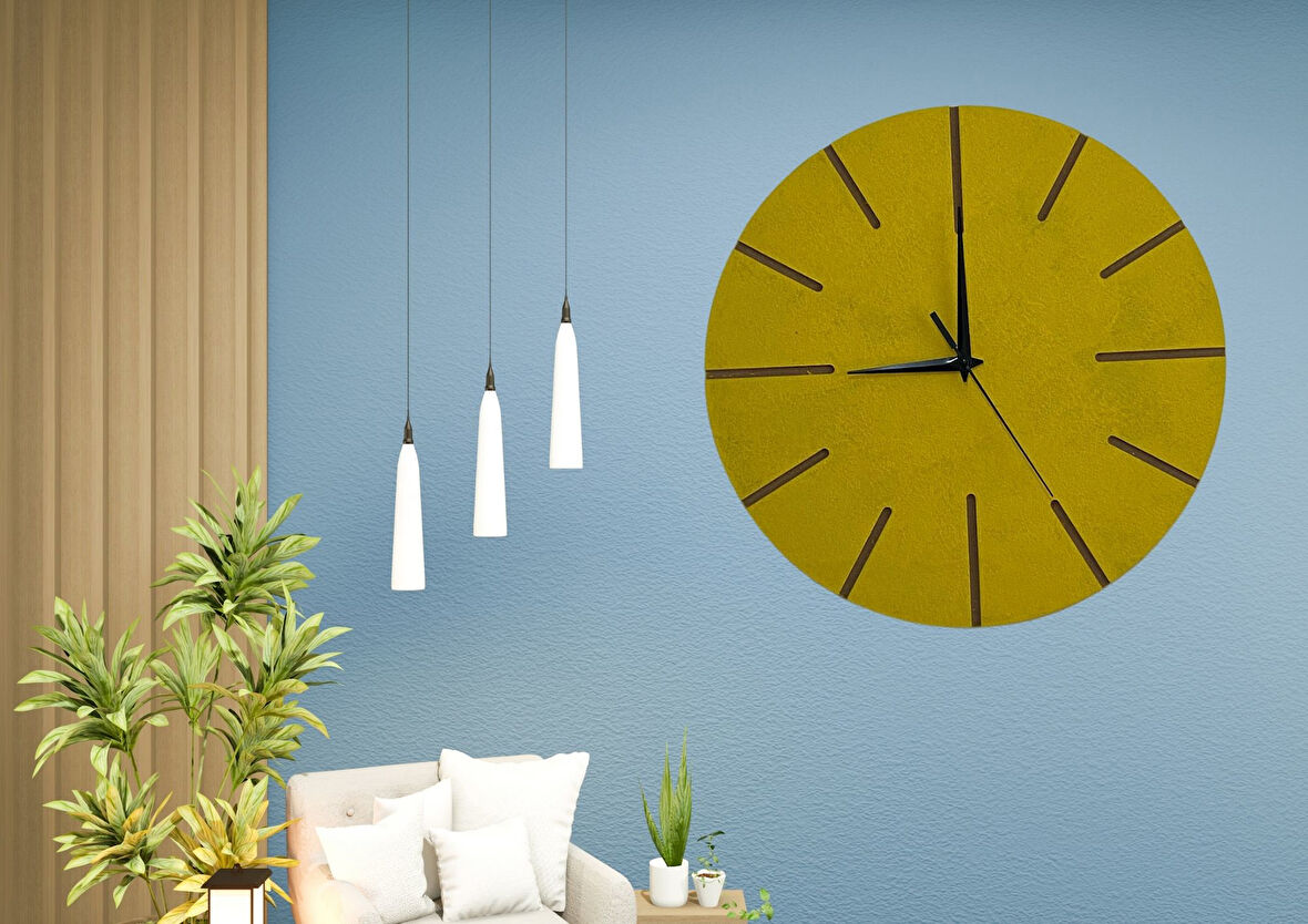 Ahşap Minimal Dekoratif Duvar Saati - 33x33 cm Hardal