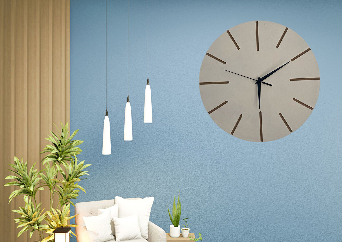 Ahşap Minimal Dekoratif Duvar Saati - 33x33 cm Krem