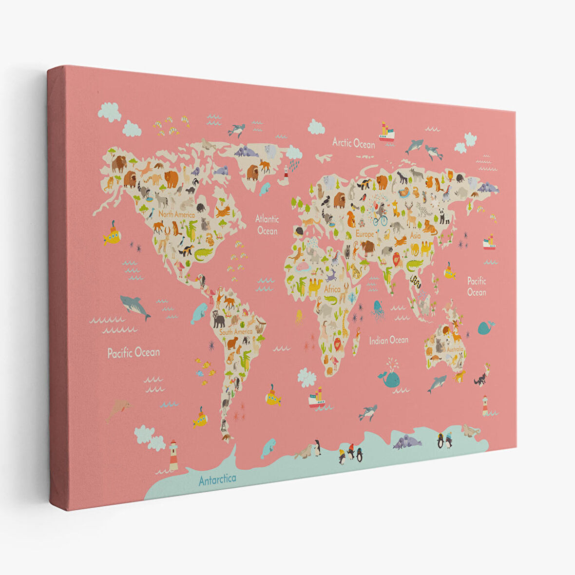 Harita Sepeti Çocuk Odası Hayvan Desenli Dekoratif Kanvas Tablo 1045