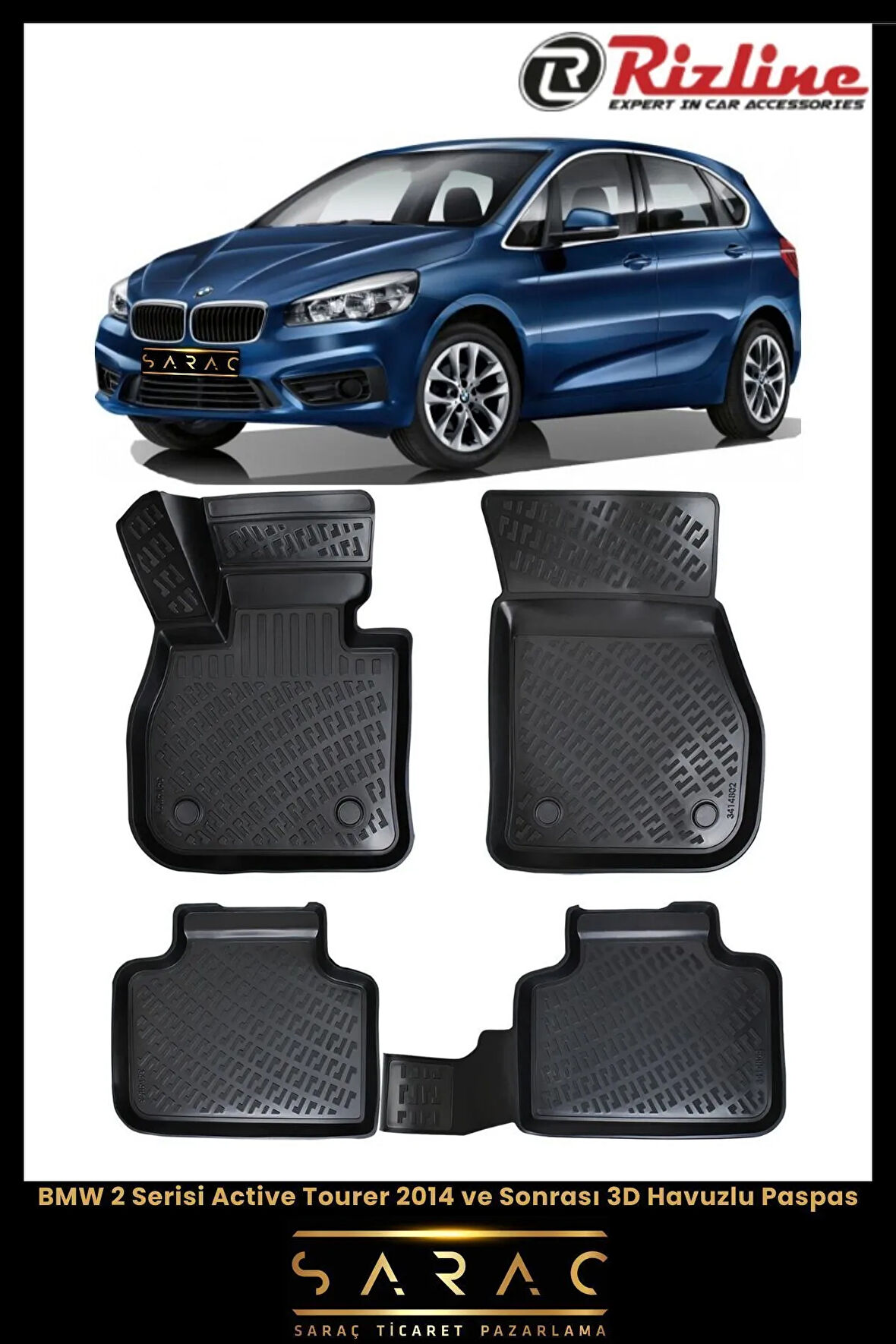 Rizline BMW 2 Serisi F45 Active Tourer 2015 Model 3D Havuzlu Paspas