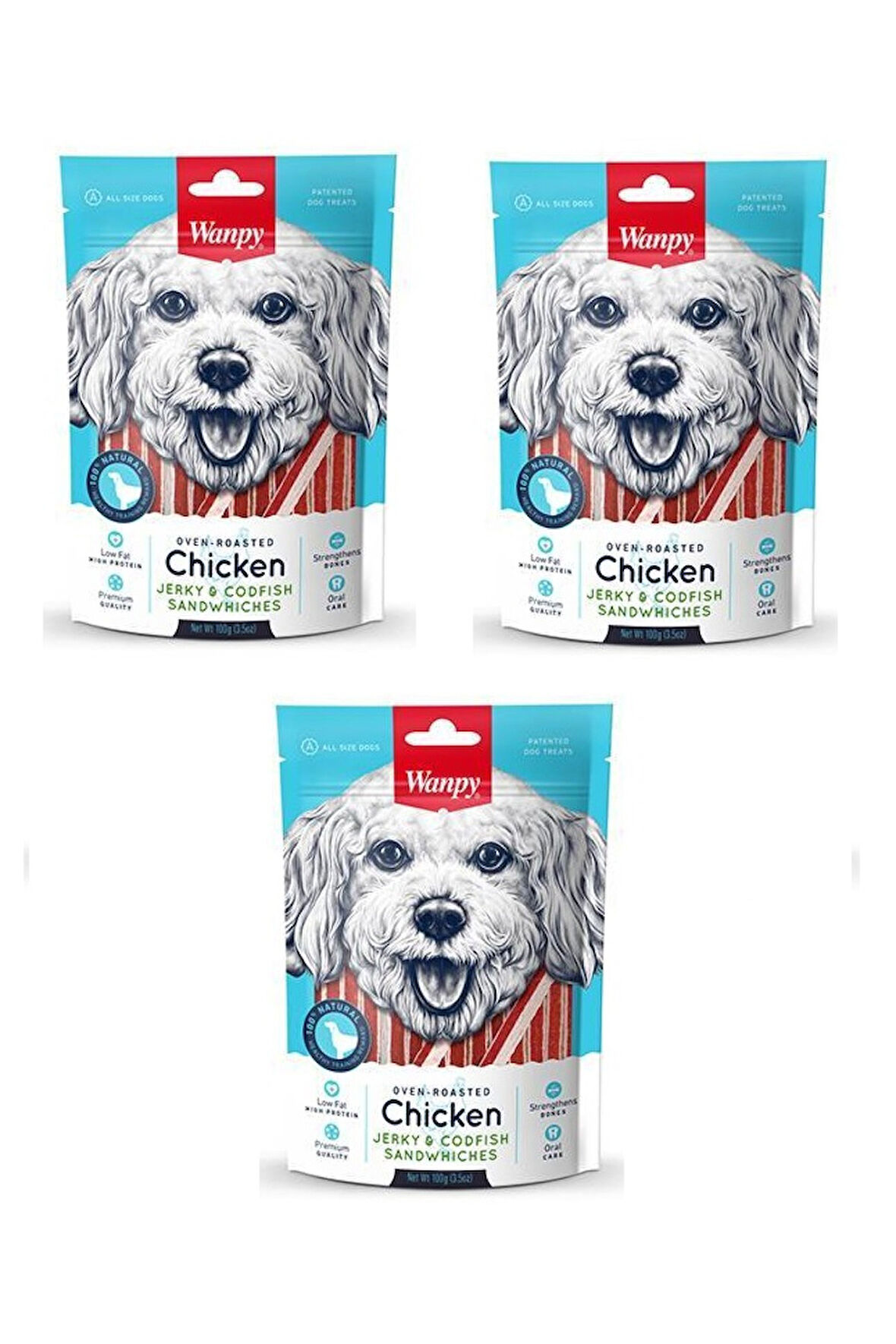 Wanpy Tavuk ve Morina Balık Sandwich Köpek Ödülü 100 Gr. X 3 Adet
