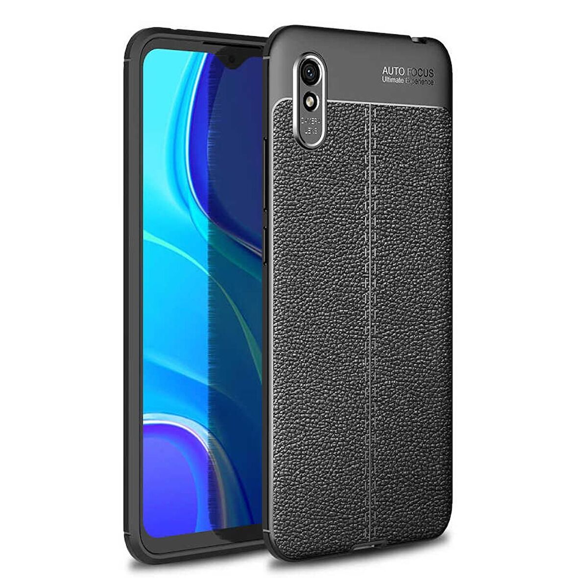 Gpack Xiaomi Redmi 9a Kılıf Niss Silikon Deri GörünümlüNano Glass