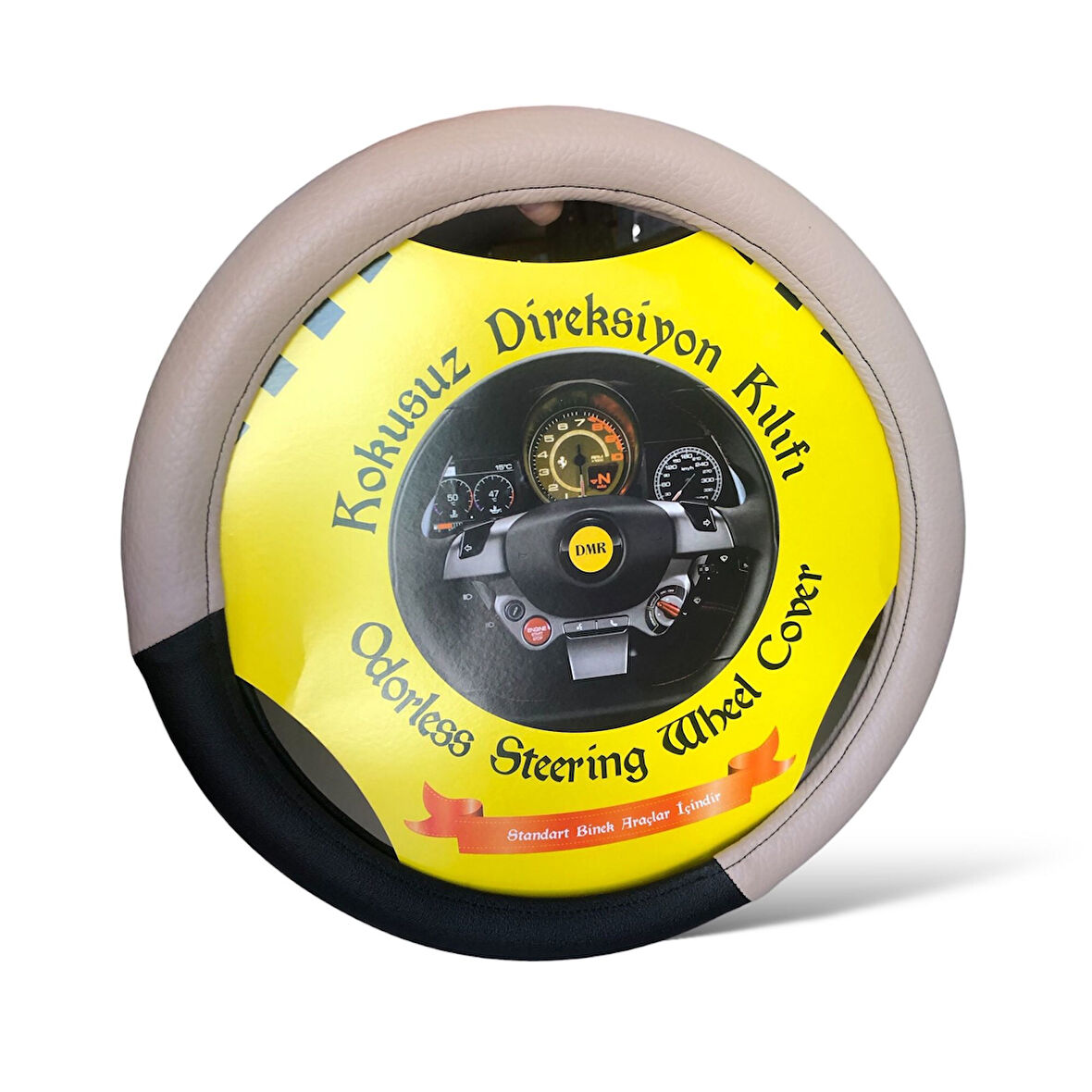 Bej Siyah Geçme Direksiyon Kılıfı