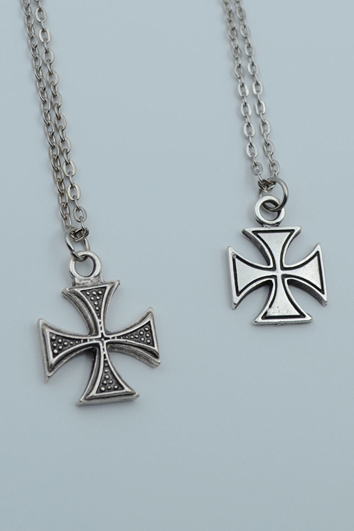 2'li Gamlı Haç Gümüş Kaplama Kolye Seti