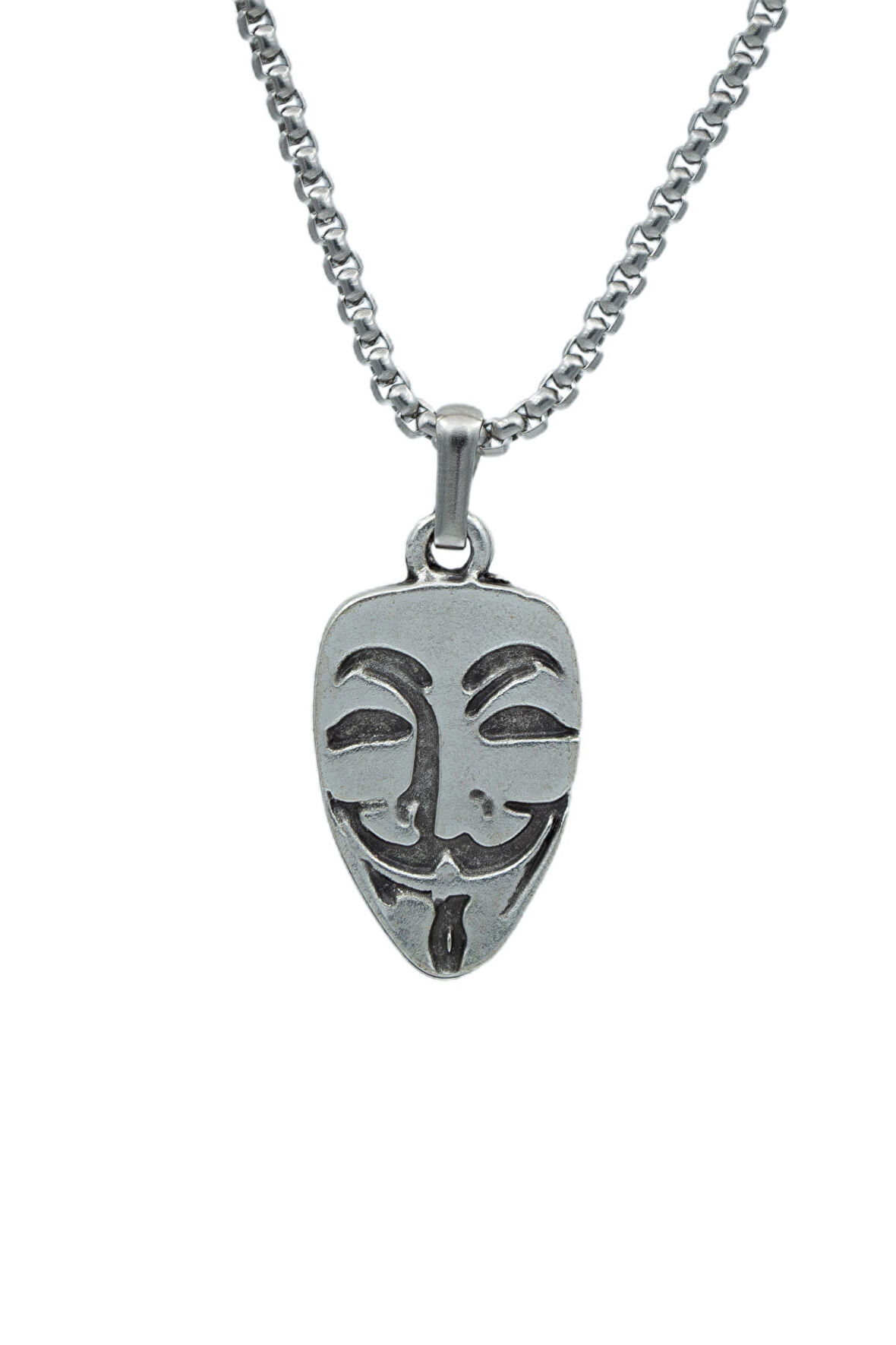 V For Vendetta Örme Zincir Kolye - Gümüş Kaplama - Erkek Kadın Kolye - No:1304