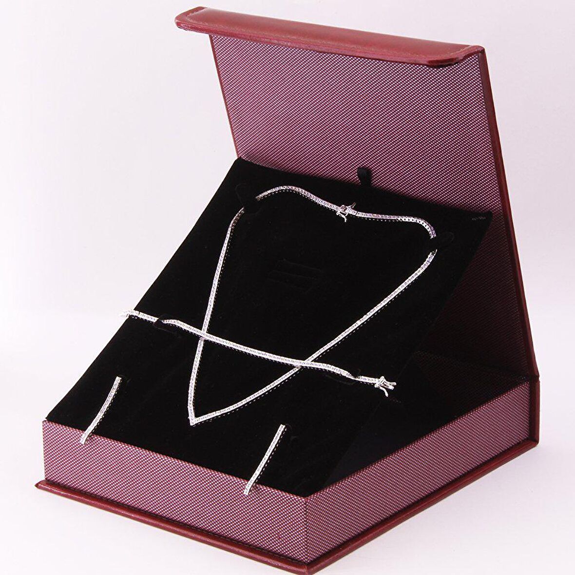 Tesbihane 925 Ayar Gümüş Özel Hediye Kutulu Zirkon Taşlı Set (Model-9)