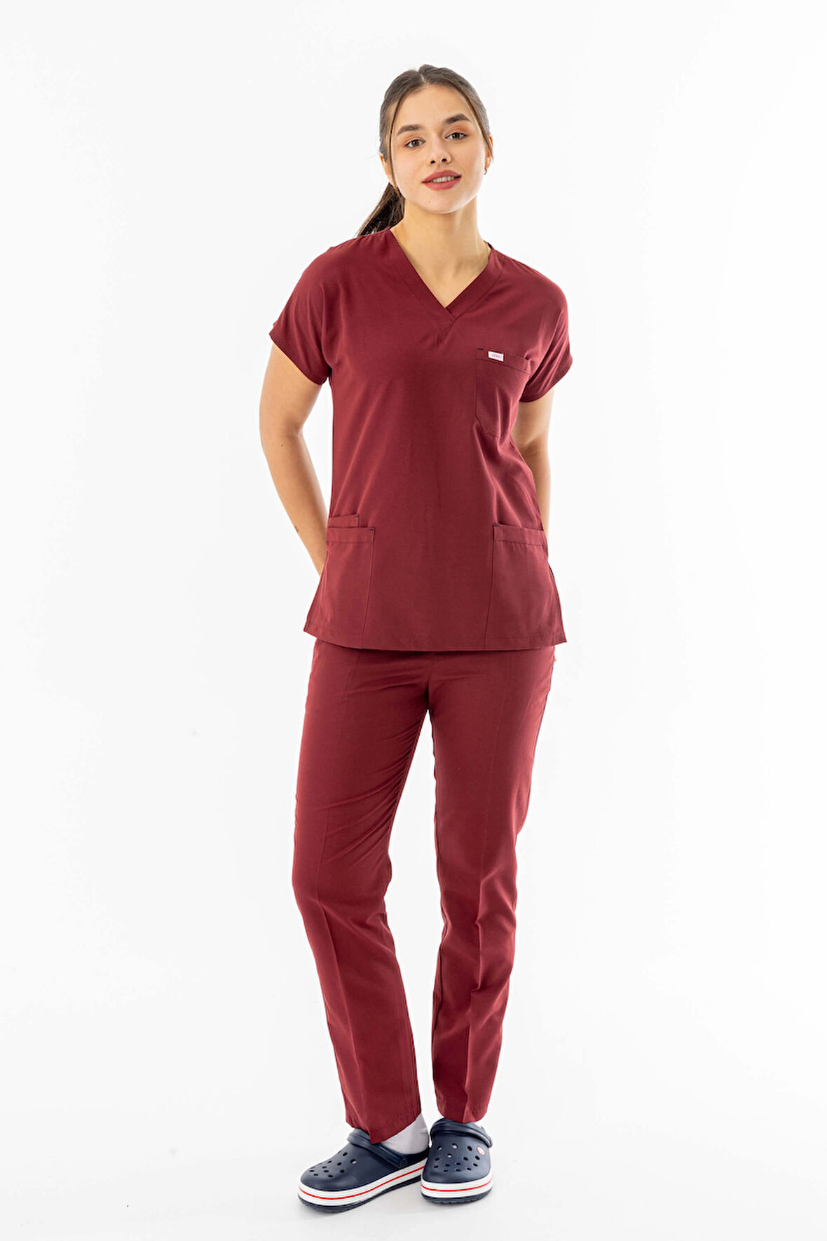 Terikoton Yarasa Kol Doktor Hemşire Forması Bordo (TYRS0003)