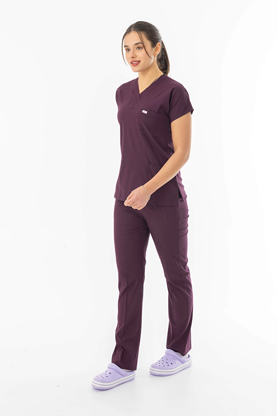 Likra Yarasa Kol Doktor Hemşire Forması Alt Üst Takım Mürdüm (LYRS1012)