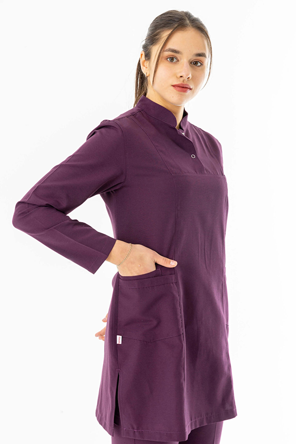 Terikoton Uzun Kol Doktor Hemşire Forması Alt Üst Takım Mürdüm (TTST0005)