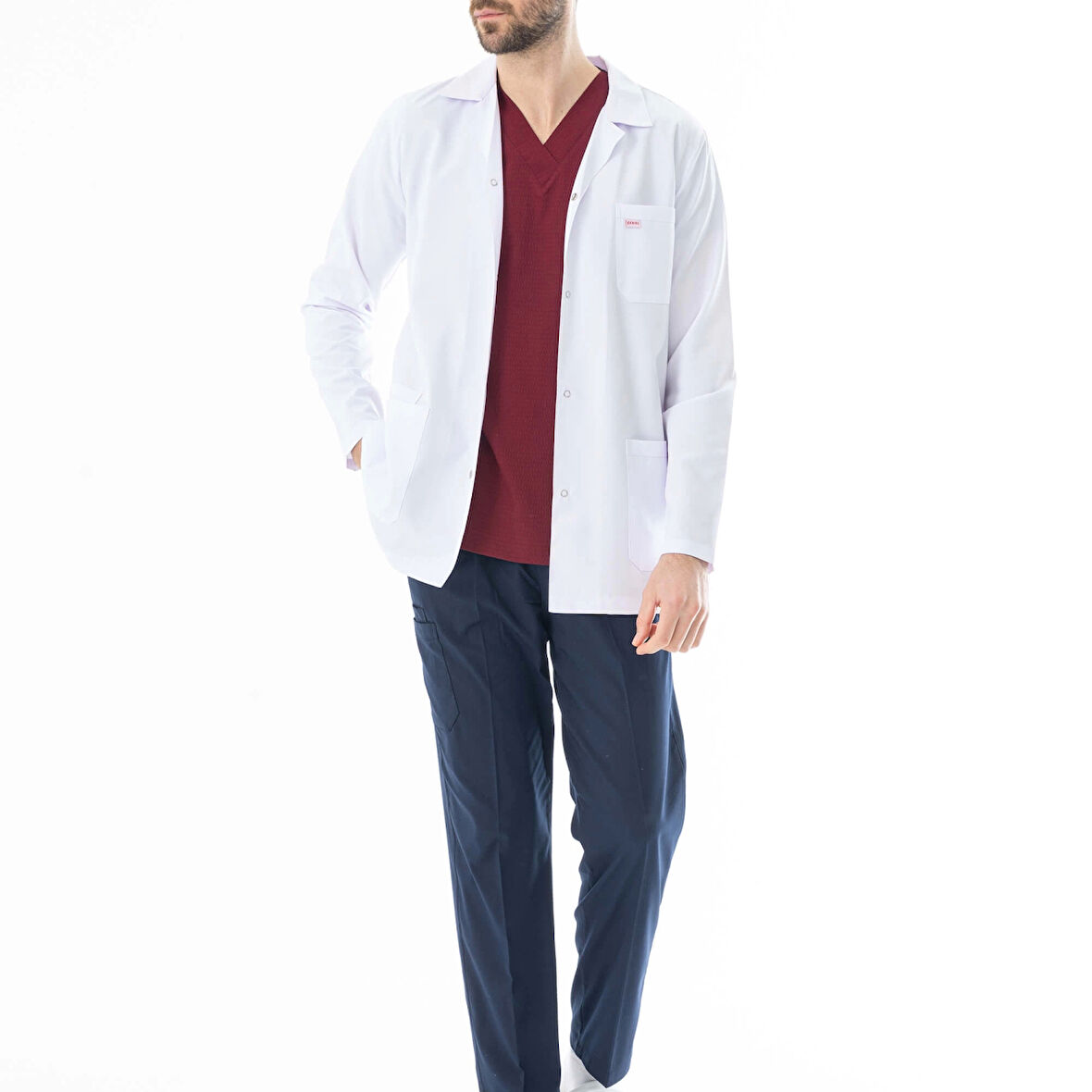 Spor Yaka Ceket Boy Erkek Doktor Önlüğü Alpaka Kumaş Beyaz (BEO101)