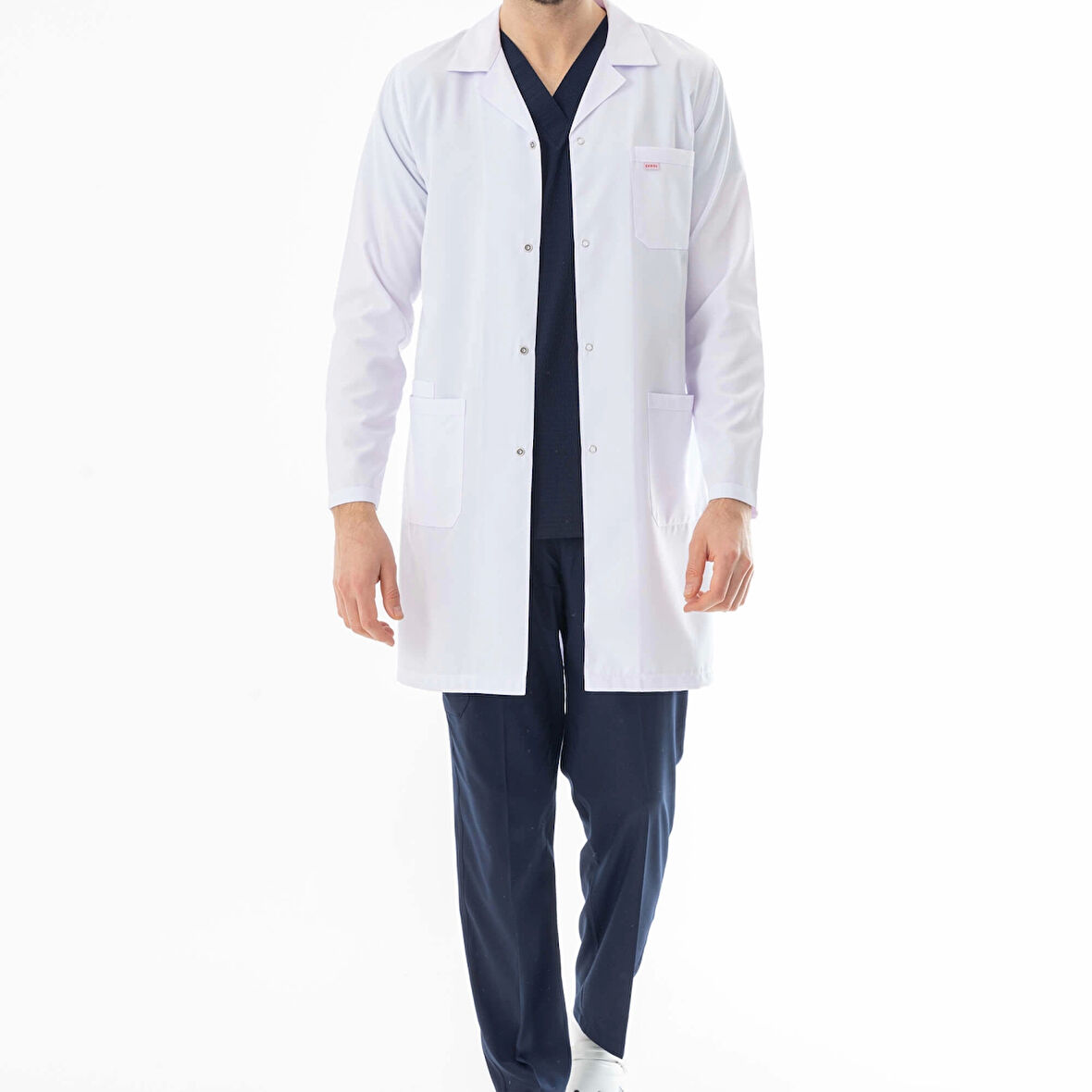 Spor Yaka Uzun Boy Erkek Doktor Önlüğü Alpaka Kumaş Beyaz (BEO102)