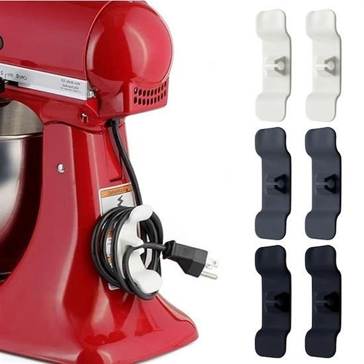 Meleners 6'lı Pratik Kablo Toparlayıcı Yapışkanlı Klips Mutfak Air Fryer Kettle Kahve Tost Makinası